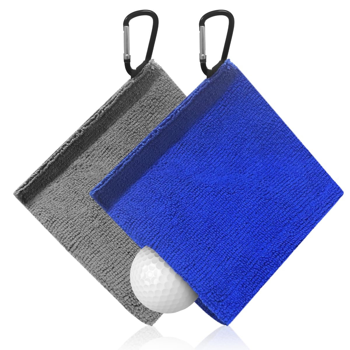 Premium Microfiber Golf Towels with Clip - 2 Pack Quick-Dry Golf Ball Cleaner for Men & Women - Perfect for Golf Course, Driving Range & Practice (Blue & Gray)