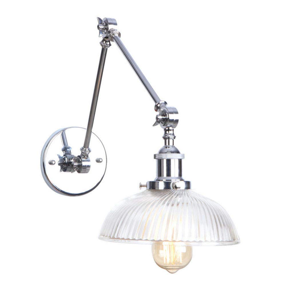 Vintage Industrial Wall Sconce Light - Adjustable Double Swing Arm E27 Bulb Fixture with Glass Shade - Silver Wrought Iron Reading Lamp for Bedroom, Living Room & Office - Rustic Loft Lighting for Home Decor