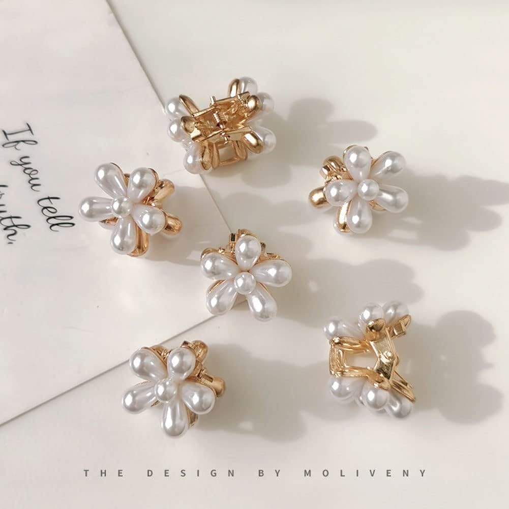 10 Pcs Small Pearl Daisy Hair Clips - Sweet Bangs Hair Claw Jaw Clips for Women & Girls (White) | Perfect for Weddings, Parties & Everyday Hairstyles