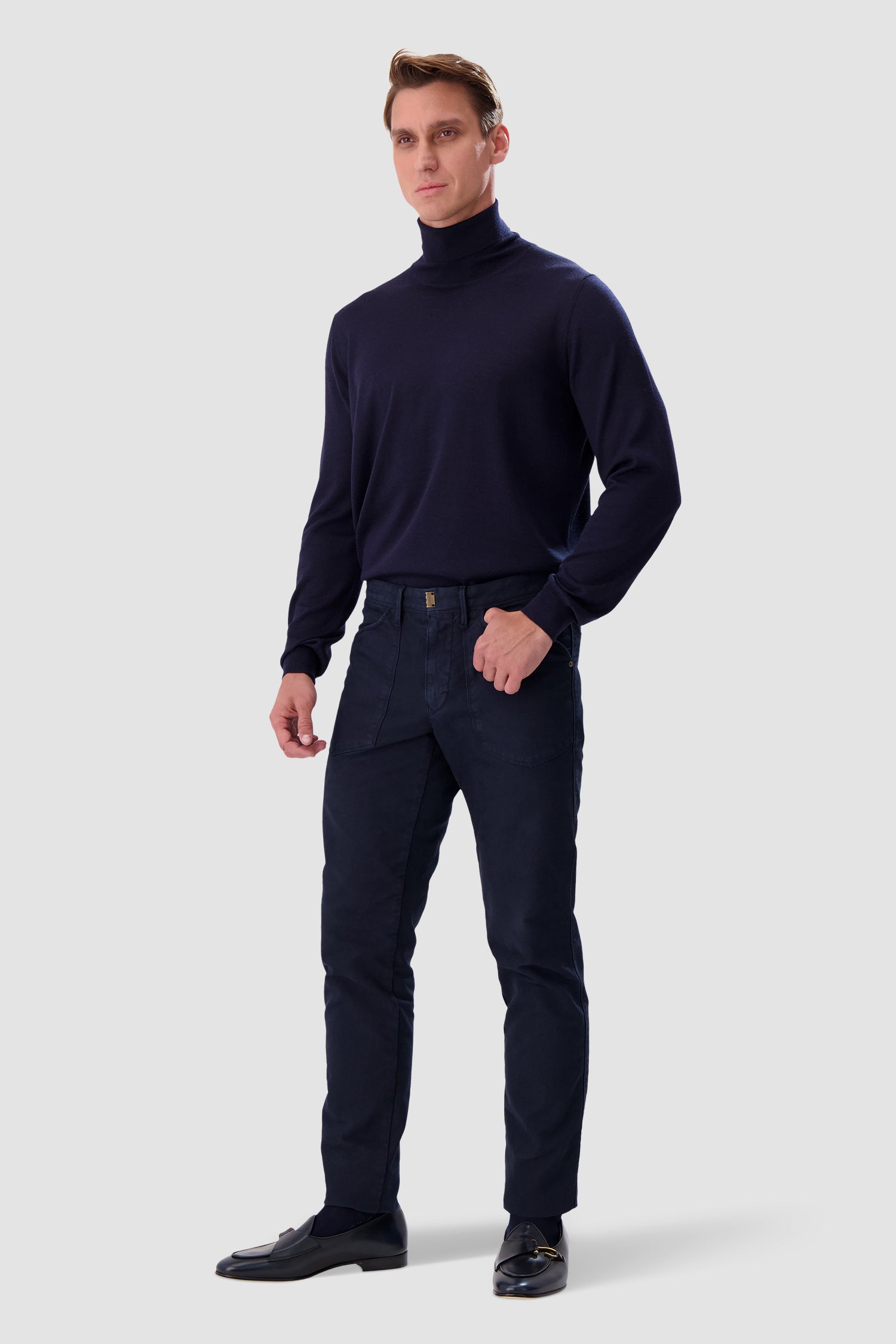 Barba Napoli Navy High Neck Ciclista Sweater for Men - Italian Wool Cycling Pullover - Perfect for Winter Biking & Casual Wear