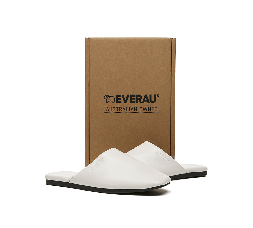 EVERAU® Women's Leather Slides - Comfortable Flat Sandals for Casual Wear, Home & Outdoor Use