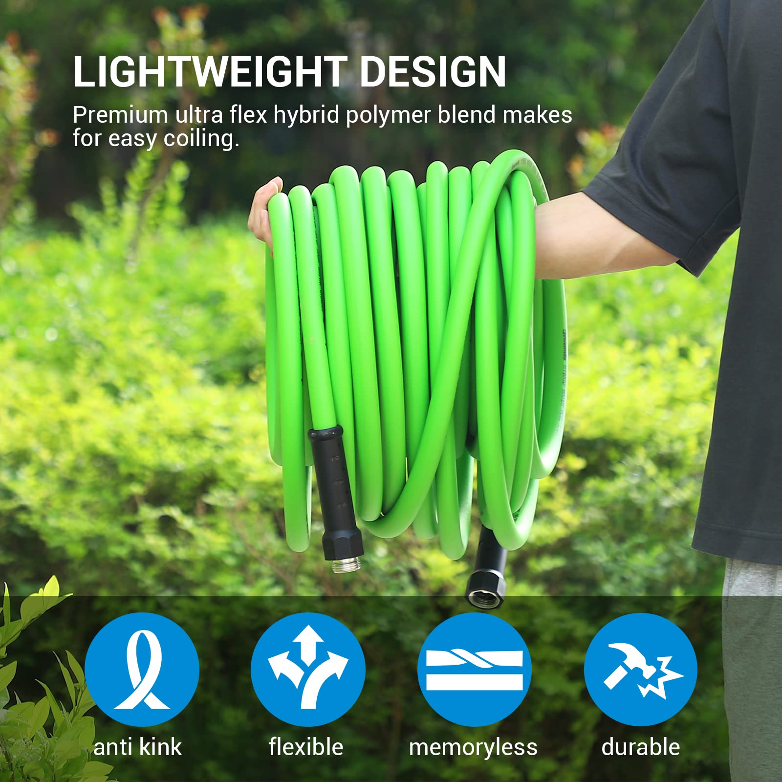 DEWENWILS 100 ft x 5/8 Inch Heavy Duty Garden Hose with Swivel Handle - Lightweight, Flexible Water Hose for Plants, Cars, Yard - 3/4 Inch Solid Fittings, Drinking Water Safe - Perfect for Gardening, Car Washing & Outdoor Cleaning