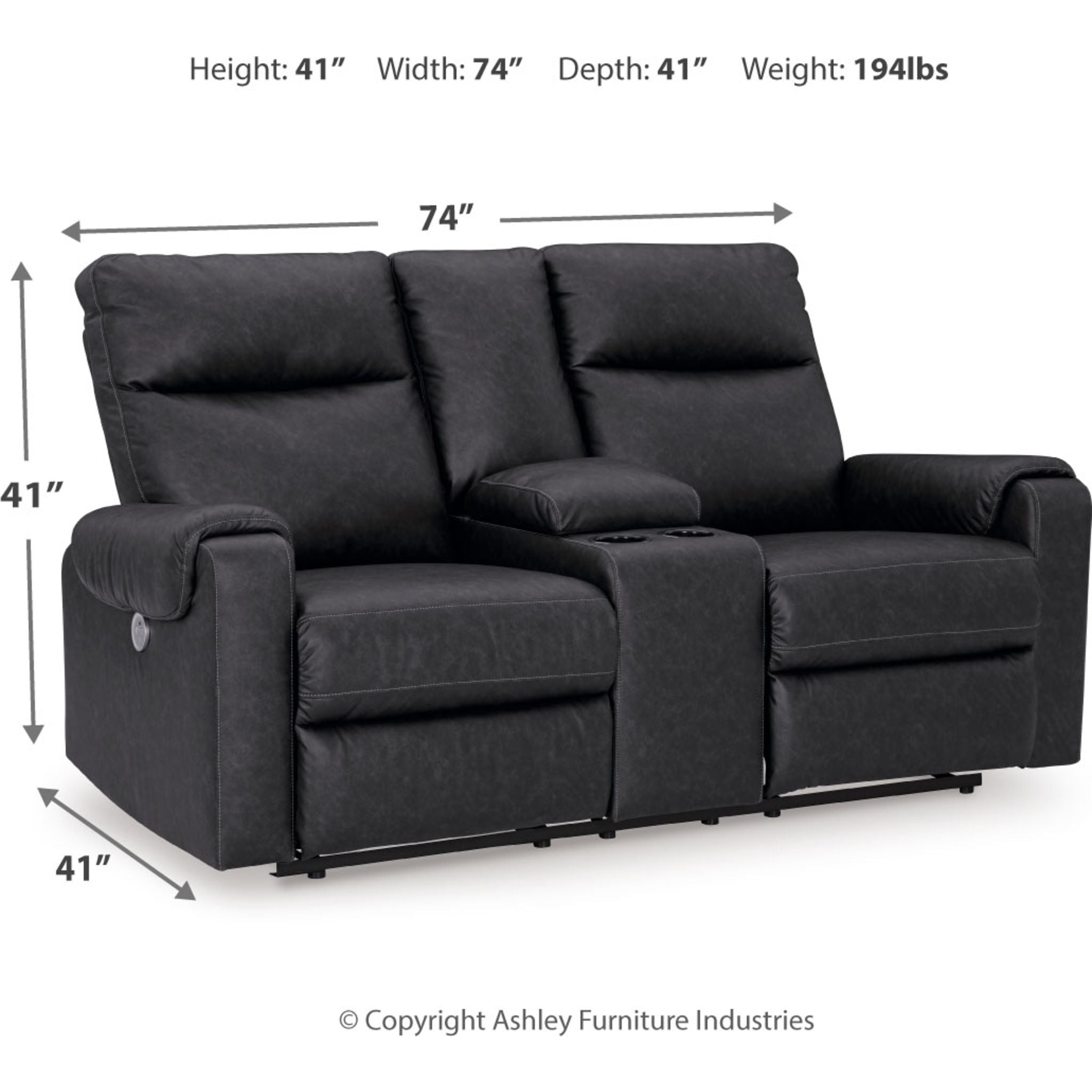 Axtellton Power Reclining Loveseat with Console in Carbon - Modern Electric Recliner Sofa for Living Room, Home Theater & Relaxation