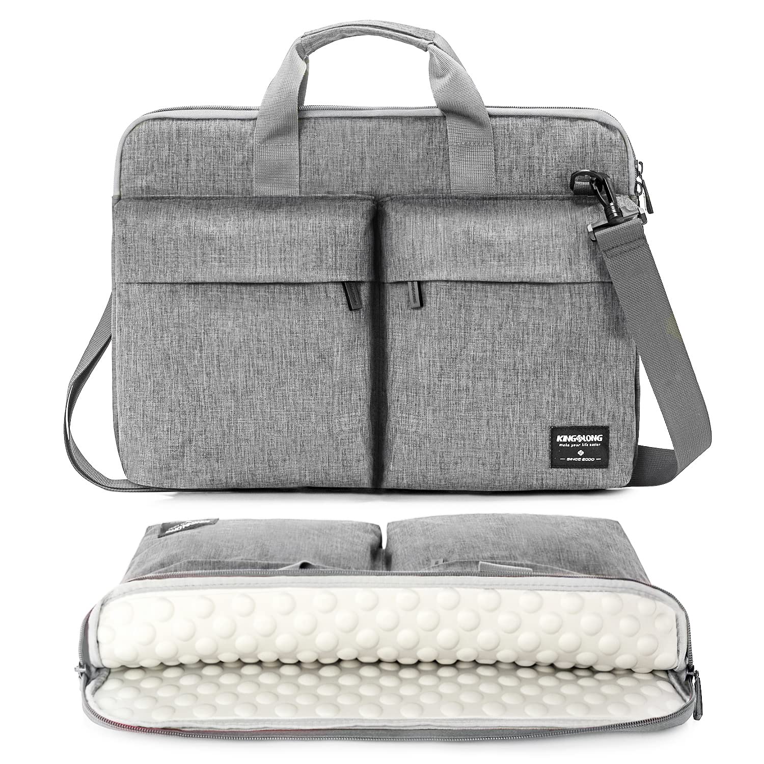 KINGSLONG 14 Inch Laptop Case - Slim Lightweight Shoulder Messenger Bag for Acer, Asus, Lenovo, HP, Toshiba Ultrabooks - Durable Handbag for Men & Women, Perfect for Work, Travel & School, Grey