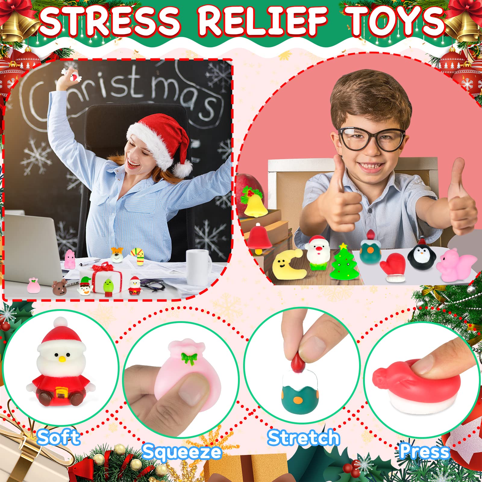 30Pcs Christmas Squishy Toys - Kawaii Animal Mochi Stress Relief Toys for Kids, Party Favors, Birthday Goodie Bags, Stocking Stuffers & Classroom Prizes - Perfect for Holiday Gifts, Party Decorations and Sensory Play