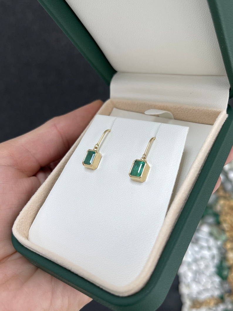 14K Gold Emerald Cut Dangle Earrings - 2.20tcw Classic Wire Back Stud Earrings for Women | Perfect for Weddings, Parties & Special Occasions
