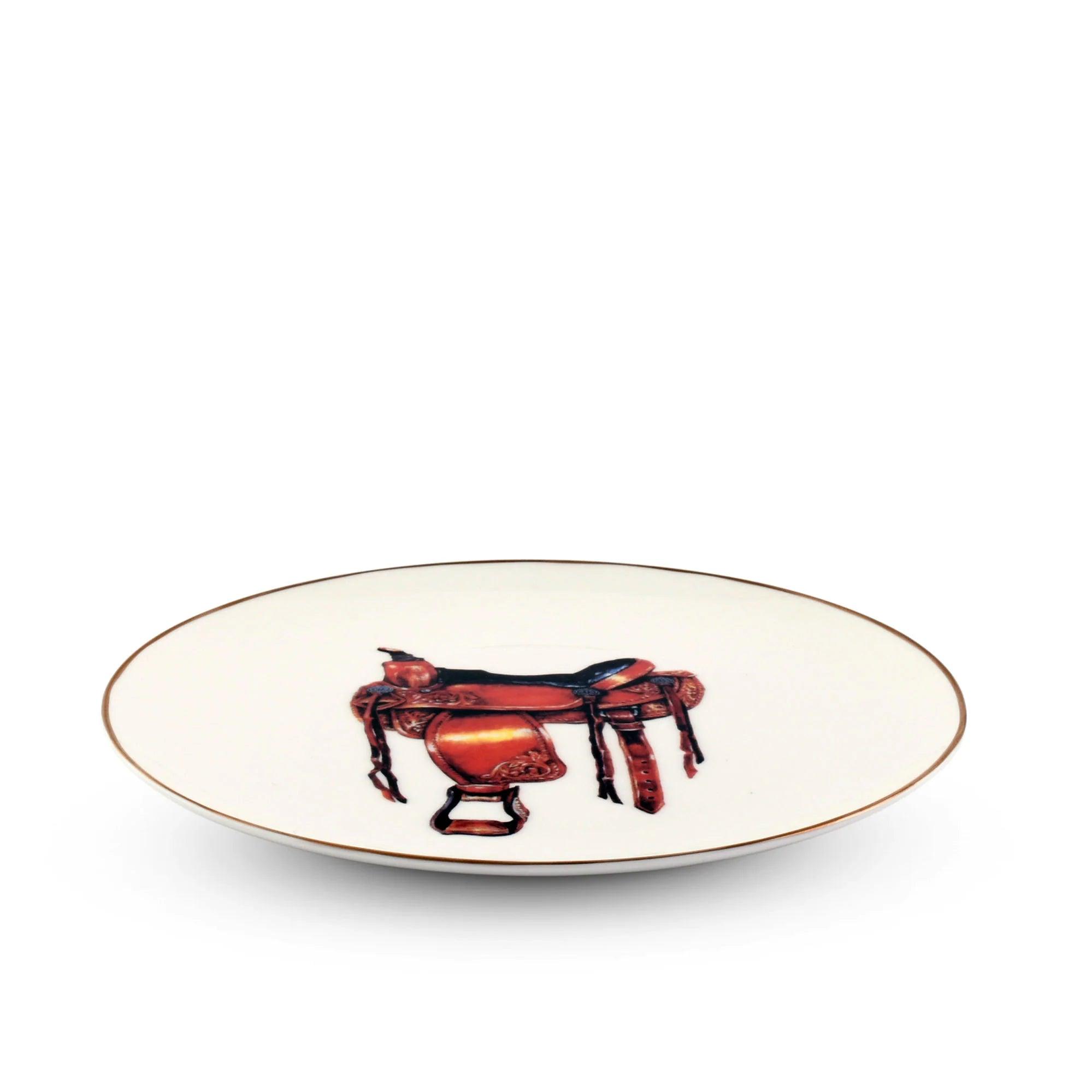 Premium Western Saddle Bone China Dinner Plates - Elegant Cowboy Themed Tableware for Western Decor, Ranch Weddings & Cowboy Party Dining