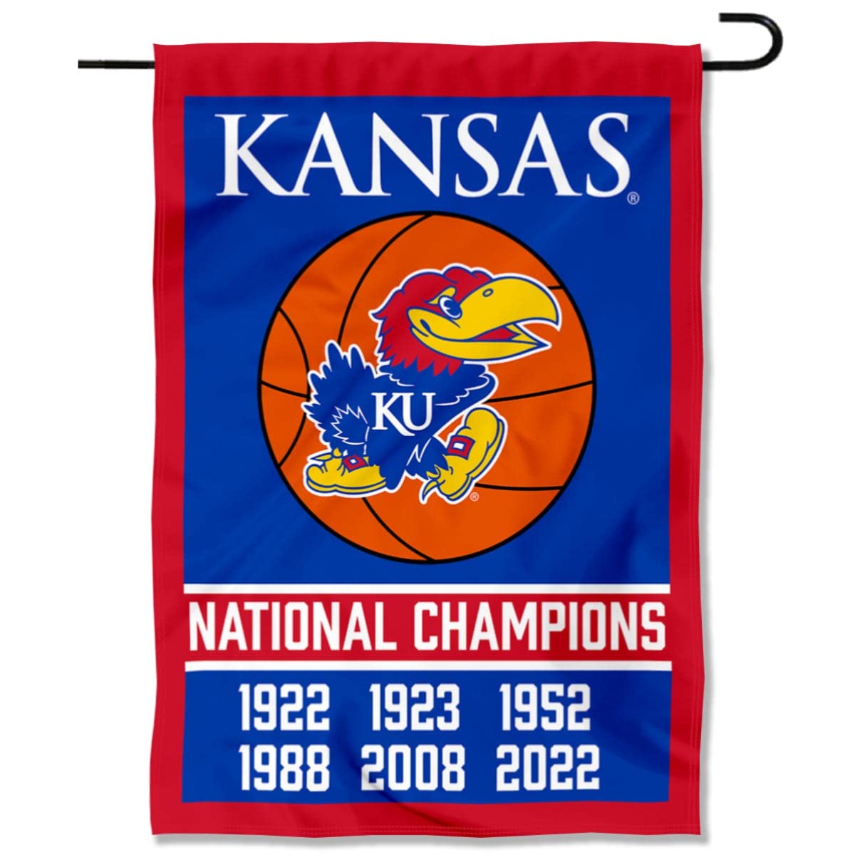 Kansas KU Jayhawks 6-Time NCAA Basketball Champions Double-Sided Garden Flag - Perfect for Game Day Decor, Tailgating & College Sports Fan Showcase
