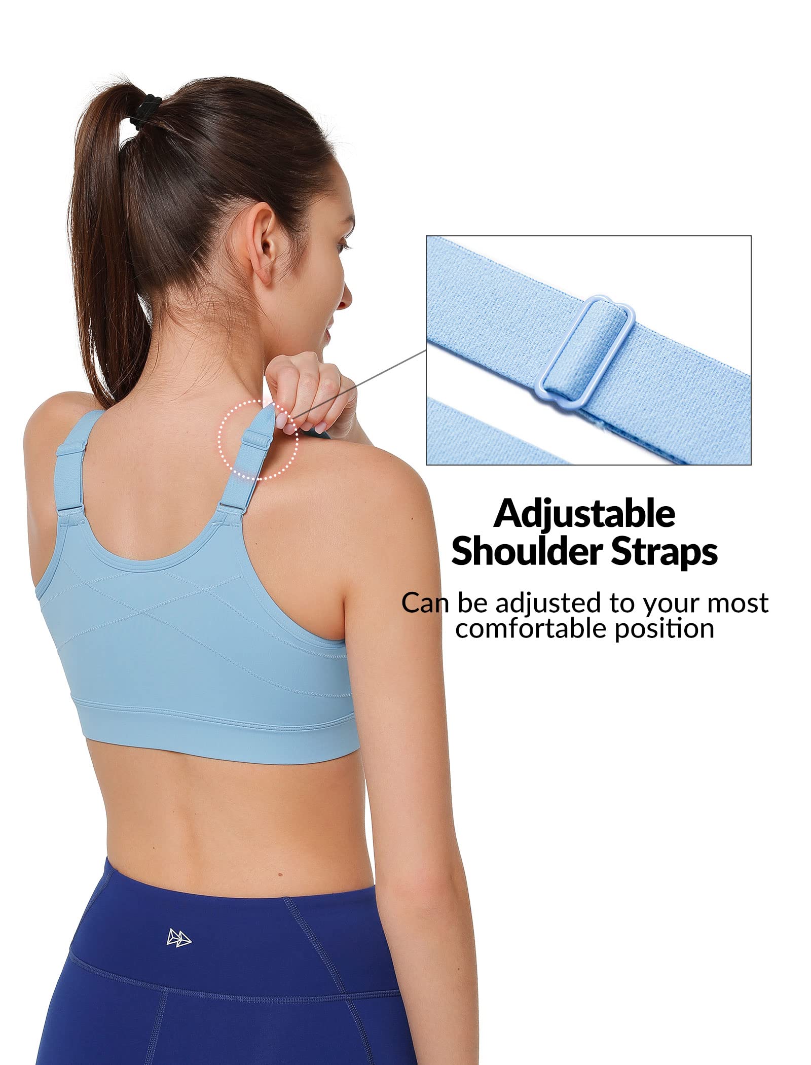 Yvette Adjustable High Impact Sports Bras for Women - Zip Front Wireless Plus Size Workout Bra for Running, Gym & Active Lifestyle