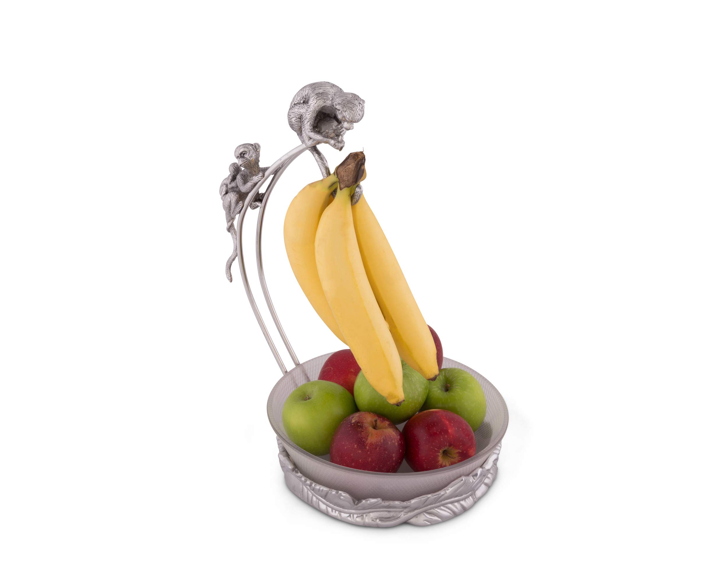Premium Aluminum Monkey Banana Holder with Glass Fruit Bowl - 9.5