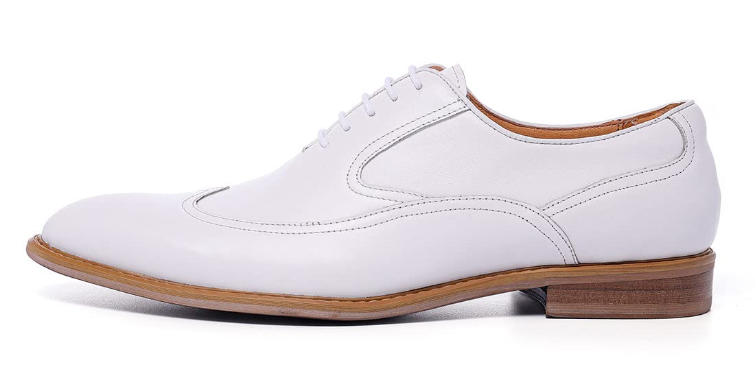 Men's Formal Leather Wingtip Oxford Dress Shoes - White | Classic Business & Wedding Attire for Professional & Special Occasions