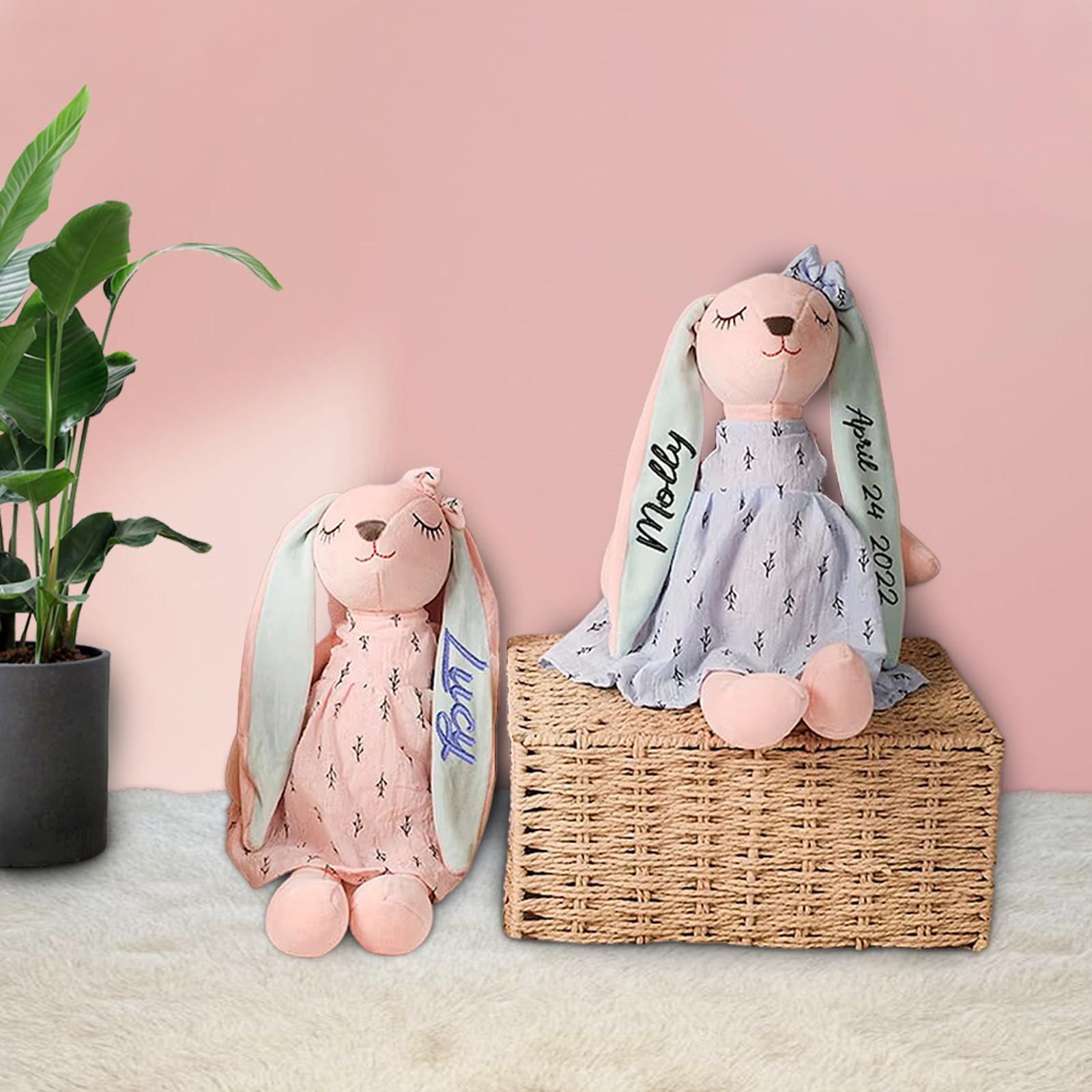 Custom Easter Bunny Plush Toy with Name - Personalized Gift for Baby Girls, Easter Decor