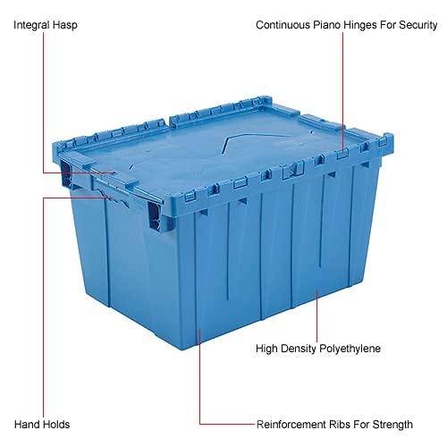 12 Gallon Heavy-Duty Flip Top Storage Tote (4-Pack) - Blue Commercial Plastic Storage Bin with Lockable Metal Hinged Lid - 21