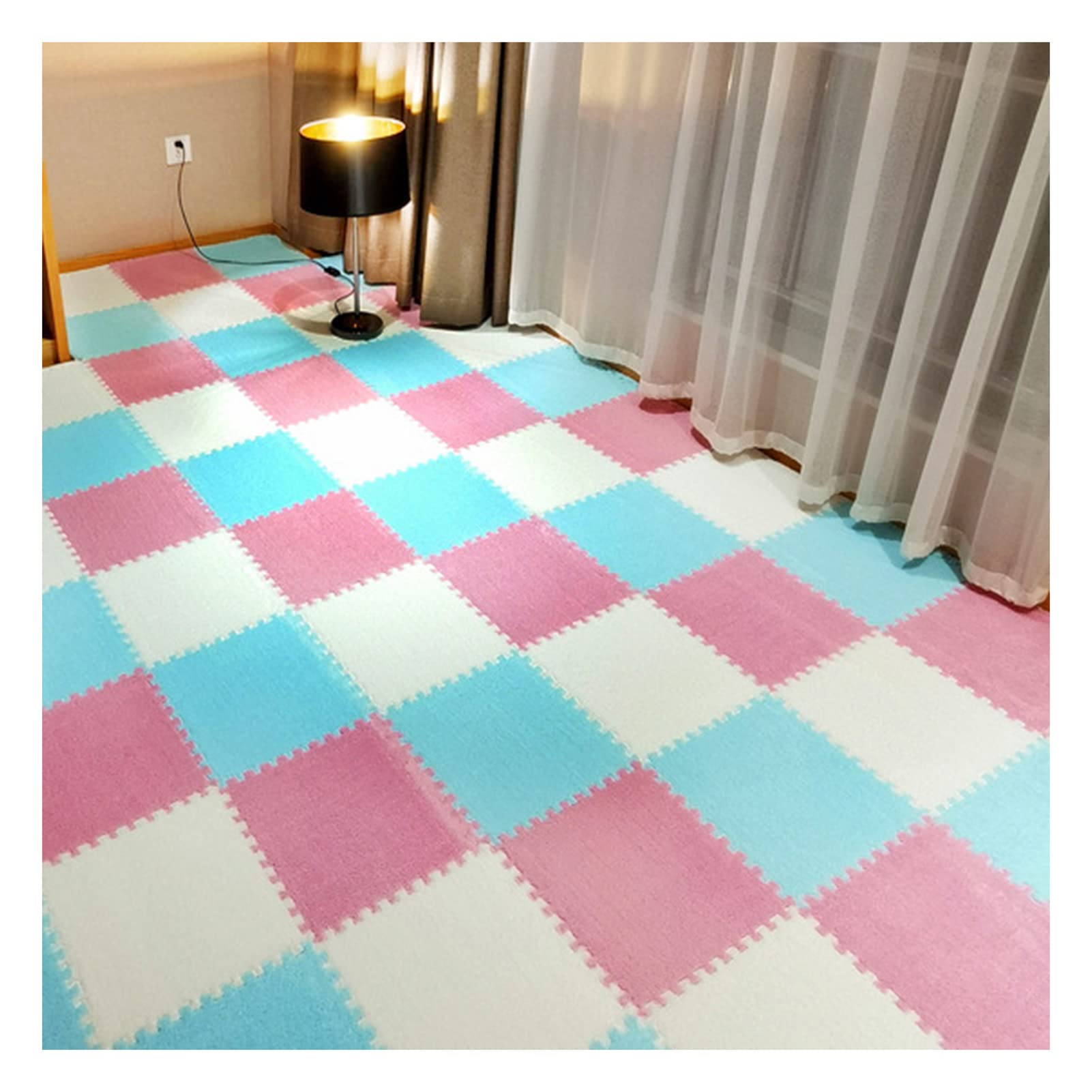 10Pcs Interlocking Soft Foam Play Mat - Shaggy Fluffy Area Rugs, Square Plush Puzzle Floor Tiles for Kids & Toddlers (60x60cm) - Non-Slip Crawling Mats for Bedroom, Nursery & Playroom