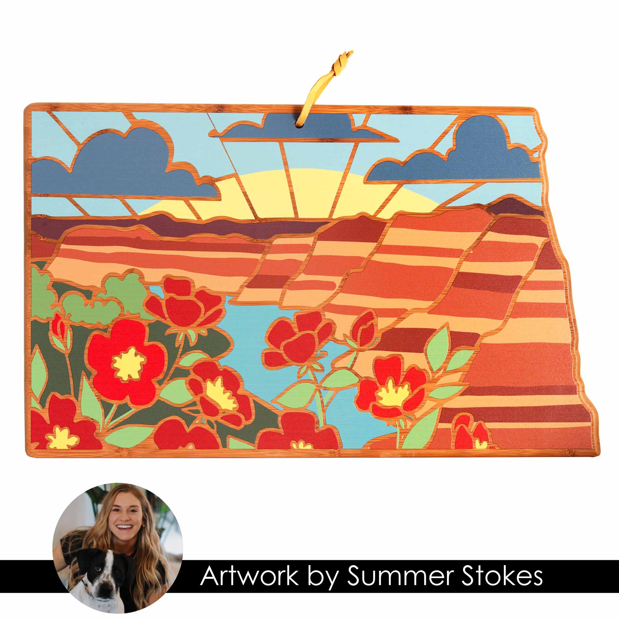 Handmade North Dakota Themed Wooden Cutting Board with Summer Stokes Artwork - Perfect for Kitchen Decor, Gift Giving, and Home Use