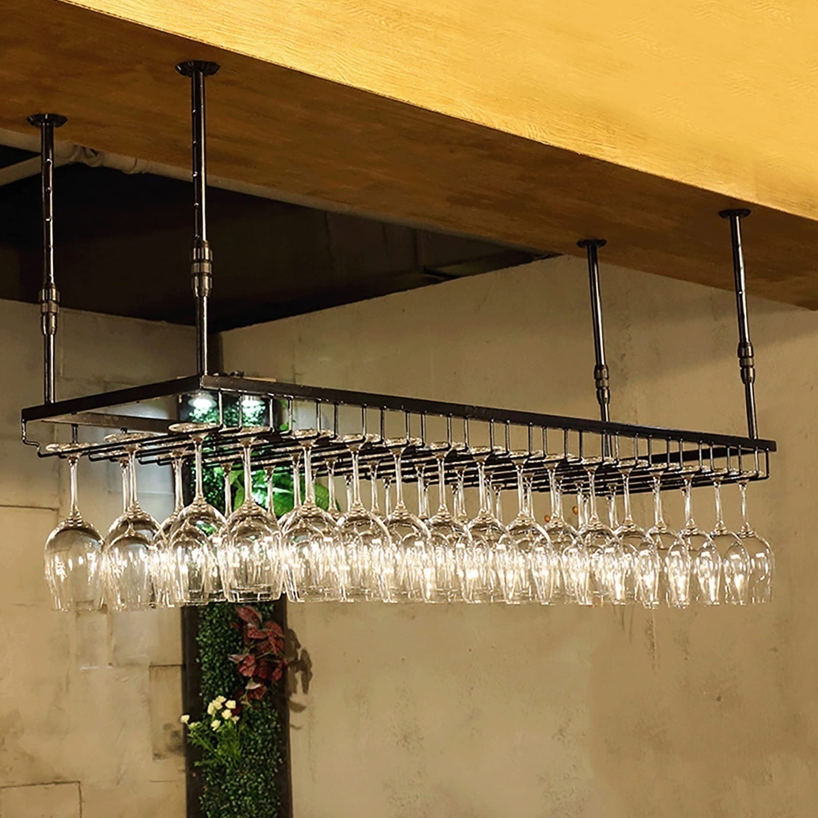 Adjustable Height Wall Mounted & Ceiling Wine Rack - American Metal LOFT Style Wine Glass Holder for Restaurants, Bars & Home Decor - Perfect for Kitchen, Dining Room & Wine Cellar Organization