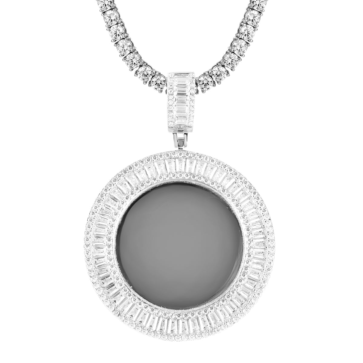 Sterling Silver Baguette Circle Photo Locket Necklace - Perfect for Memorial Jewelry, Keepsake Gifts & Personalized Family Pendants | Wedding, Anniversary & Birthday Present Idea