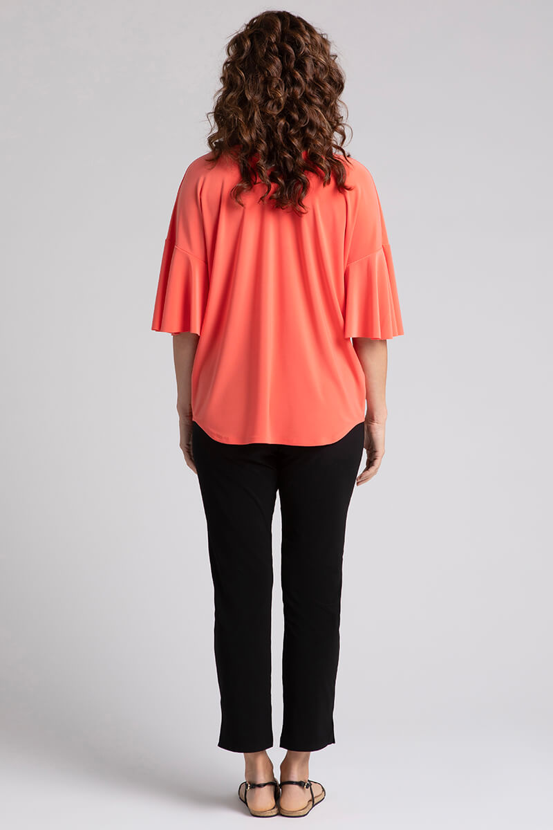 Flutter Sleeve Dolman Top for Women - Soft Coral Blouse, Loose Fit Tunic Shirt, Comfortable & Stylish for Casual Wear, Office, and Date Night