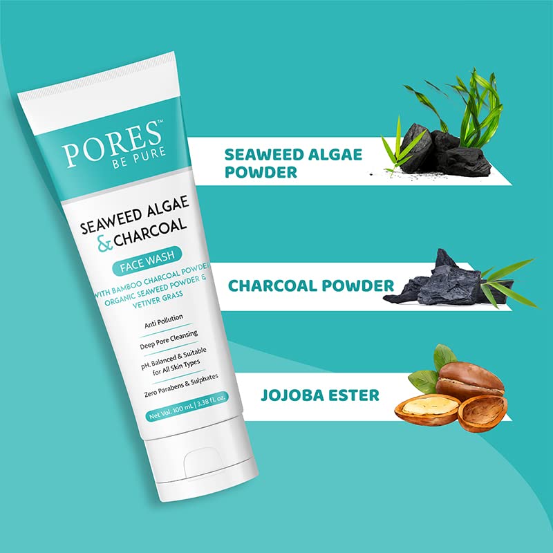 PORES Be Pure Charcoal Face Wash for Men & Women - Deep Pore Cleanser for Oily Skin, Removes Dirt & Impurities | 100mL | Daily Detox & Acne Prevention Skincare Routine