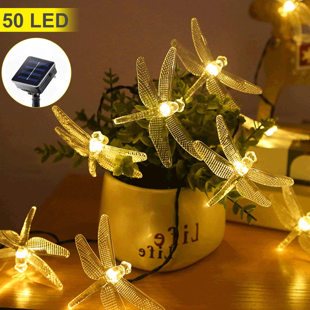 ASFSKY 50 LED Solar Dragonfly Lights Outdoor - Waterproof Warm White Garden Decor for Patio, Yard, Pathway & Landscape Lighting