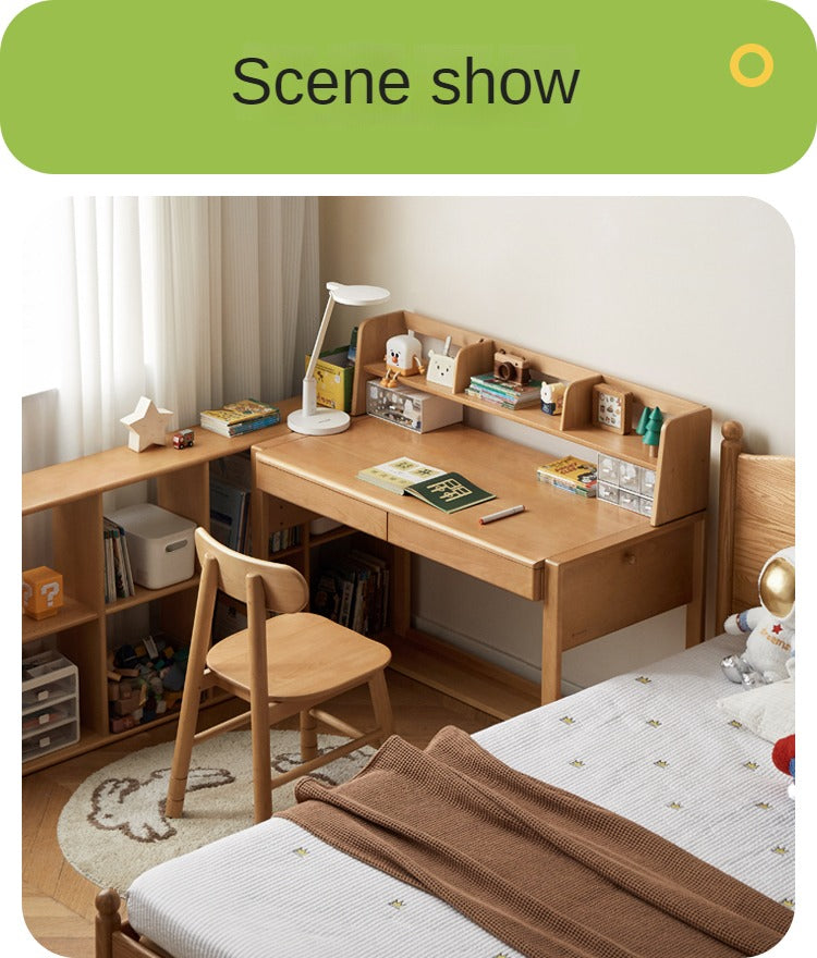 Premium Beech & Oak Solid Wood Kids Study Desk - Ergonomic Children's Writing Table for Homework & Crafts - Perfect for Bedroom, Homeschool & Montessori Learning