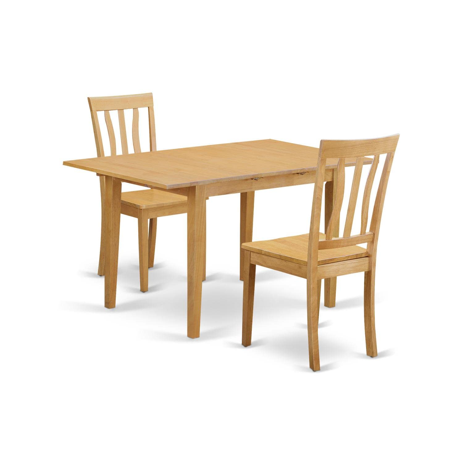 East West Furniture NOAN3-OAK-W 3 Piece Oak Dining Table Set with Butterfly Leaf & 2 Chairs, 32x54 Inch - Perfect for Small Kitchens, Breakfast Nooks & Cozy Dining Spaces