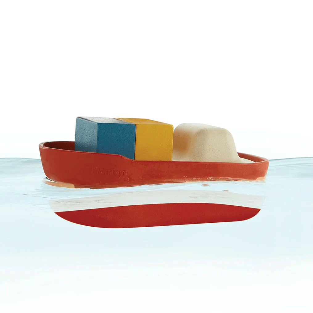 Plan Toys Wooden Cargo Ship - Eco-Friendly Toy Boat for Kids Ages 3+ | Pretend Play, Bath Time & Ocean-Themed Learning Activities