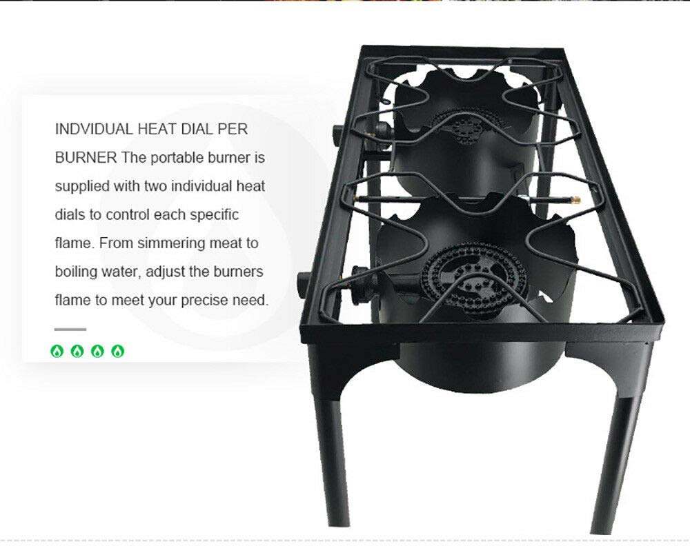 Heavy Duty Cast Iron Free Standing LP Propane Double Burner Outdoor Cooking Stove - Perfect for Camping, Backyard BBQs, and Tailgating Parties