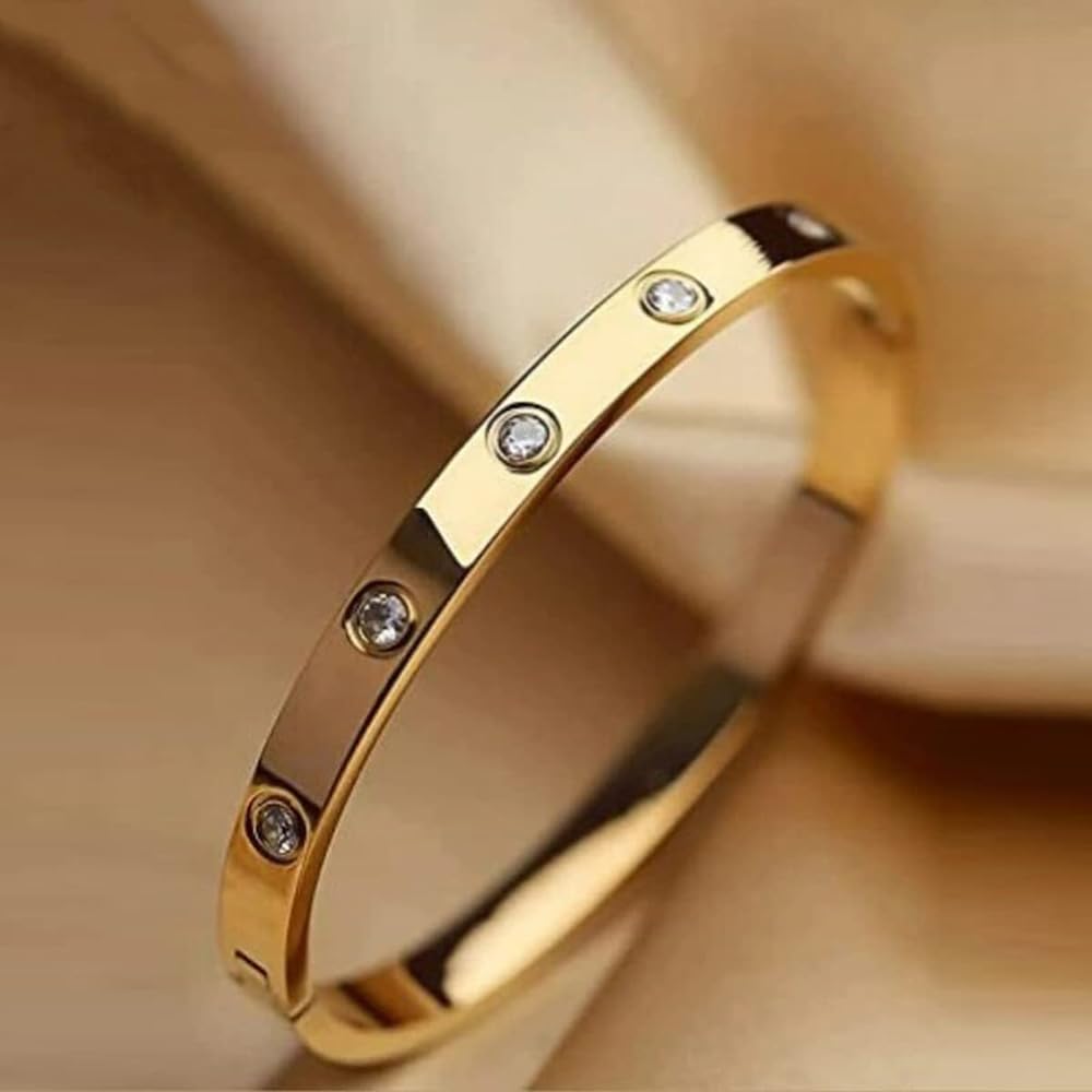 18K Gold Plated Stainless Steel Crystal Bracelet for Women - Adjustable Openable Cuff Bangle | Elegant Jewelry Gift for Mother, Sister, Wife, Girlfriend | Anti-Tarnish, Hypoallergenic | Perfect for Weddings, Anniversaries, Date Nights & Special Occasions