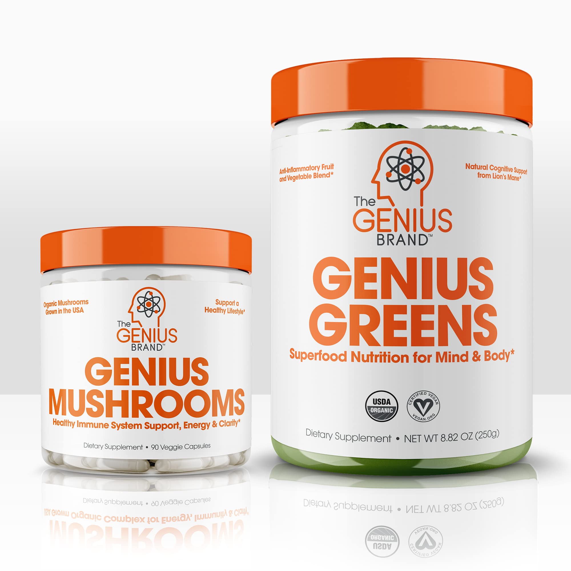 Organic Brain & Immune Boosting Supplement Bundle with Genius Mushrooms & Super Greens - Enhance Focus, Energy & Wellness for Workouts, Study & Daily Performance