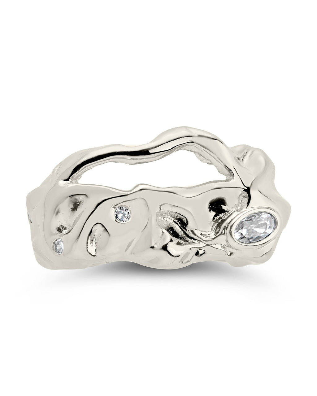 Sasha CZ & Molten Metal Band Ring for Women - Elegant Cubic Zirconia & Sterling Silver Stackable Ring - Perfect for Everyday Wear, Gift Giving & Special Occasions