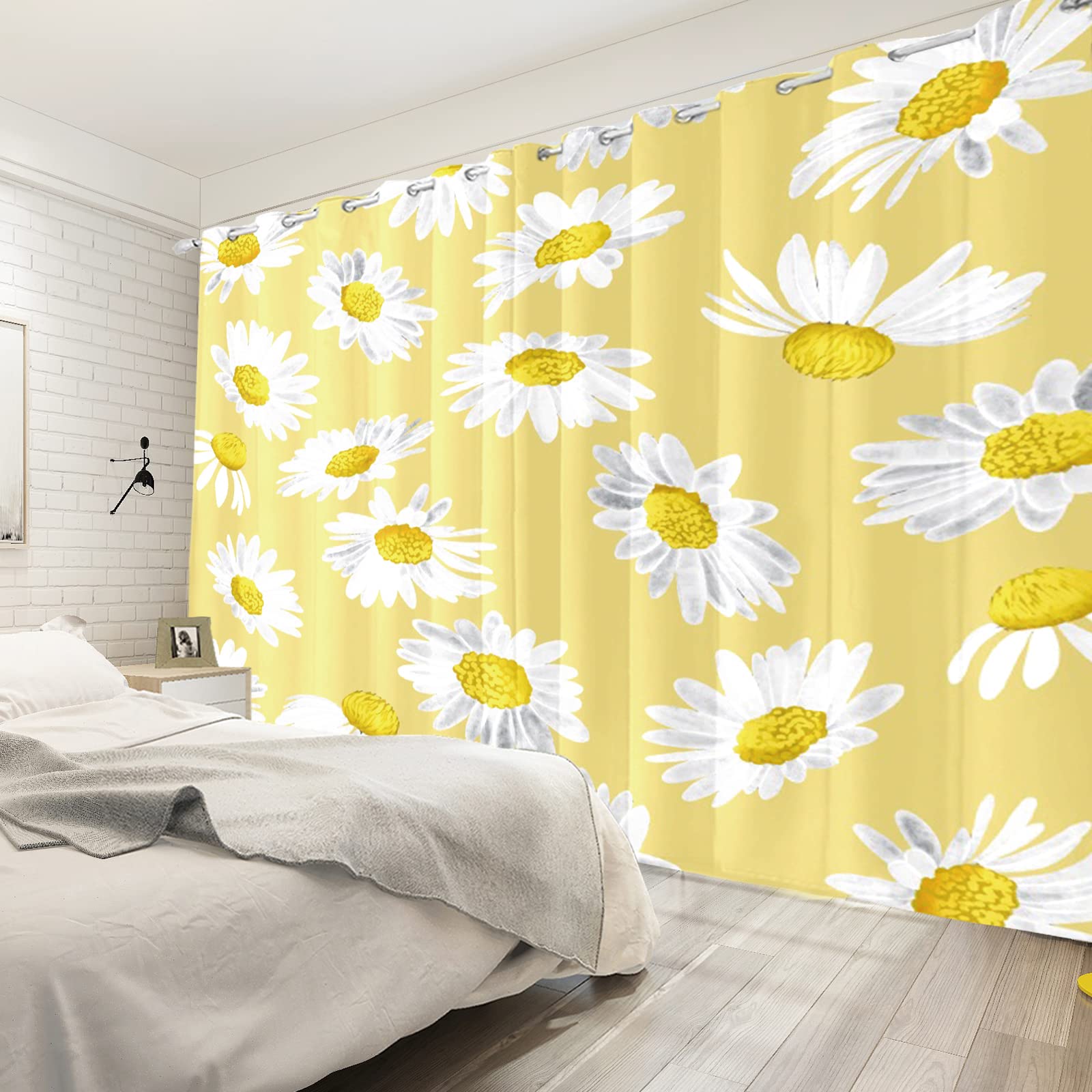 Yeele 42x63 Inch Floral Yellow Curtains - Sunflower Print Thermal Insulated Blackout Window Drapes with Rod Pocket, 2 Panel Set for Bedroom, Living Room & Kitchen | Perfect for Sun Protection, Privacy & Home Decor