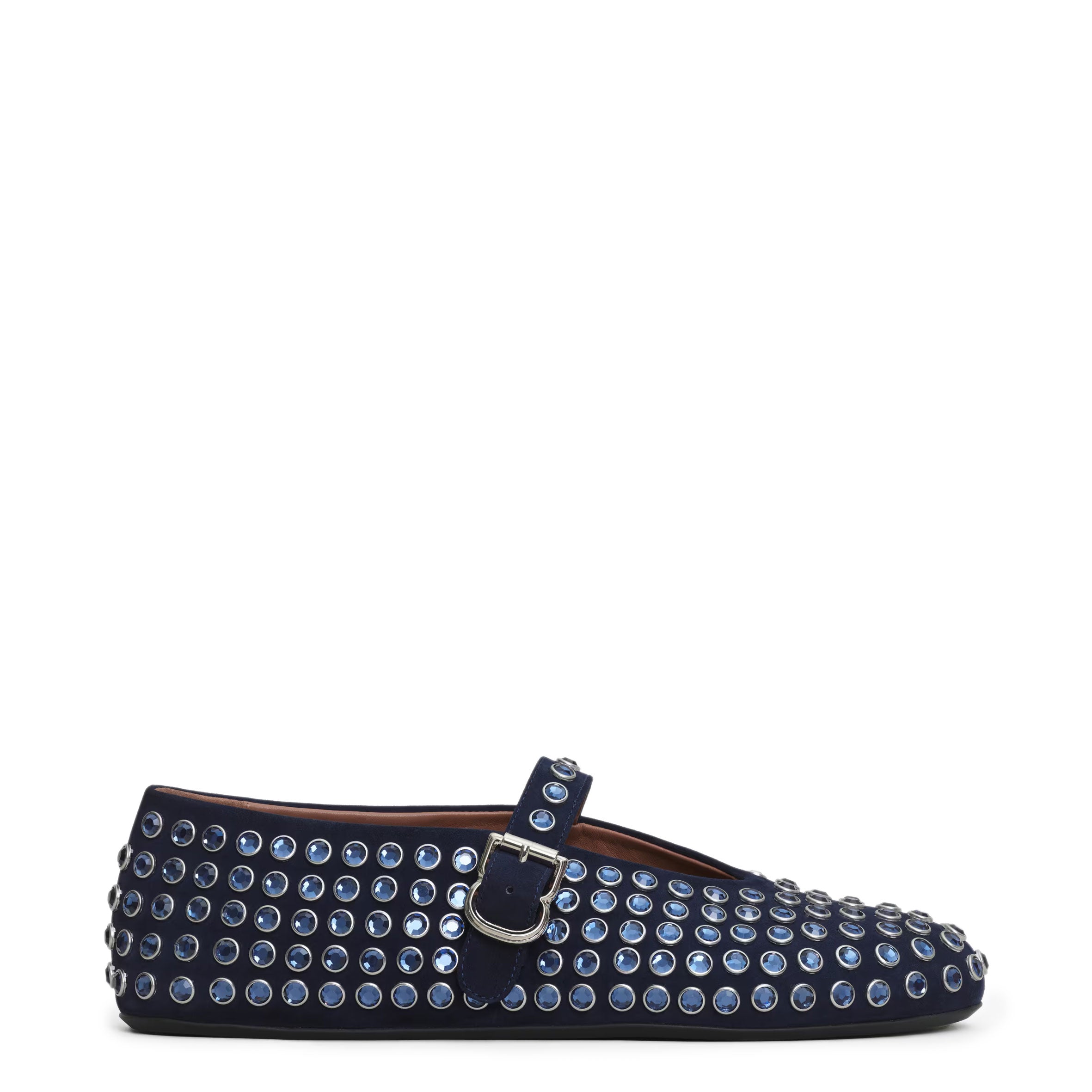 Blue Suede Ballet Flats with Rhinestones - Comfortable Women's Shoes for Work, Party & Everyday Wear
