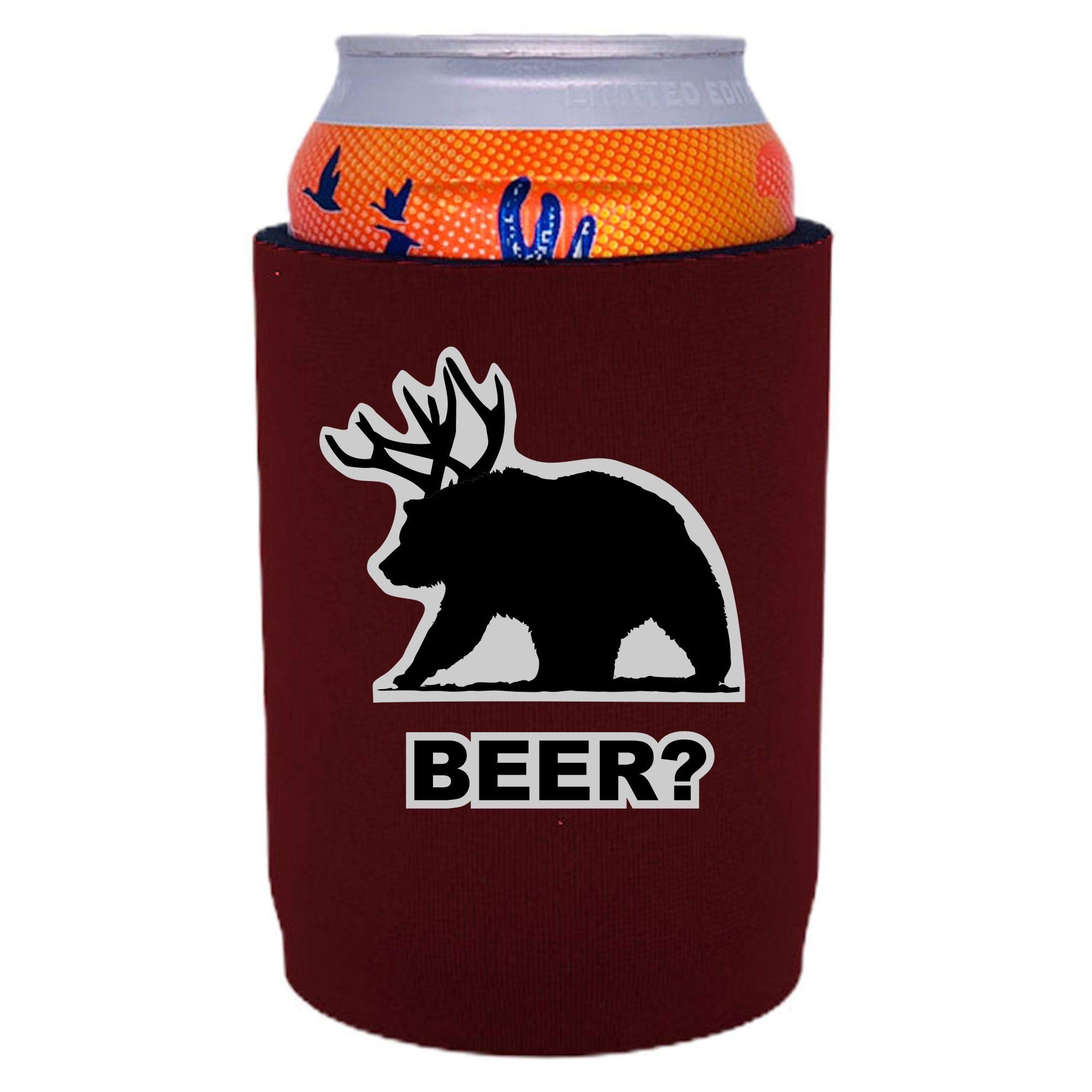 Beer Bear Full Bottom Can Cooler - Insulated Beer Koozie for Cans (Burgundy, 1-Pack) - Keep Drinks Cold at BBQs, Tailgates & Outdoor Parties