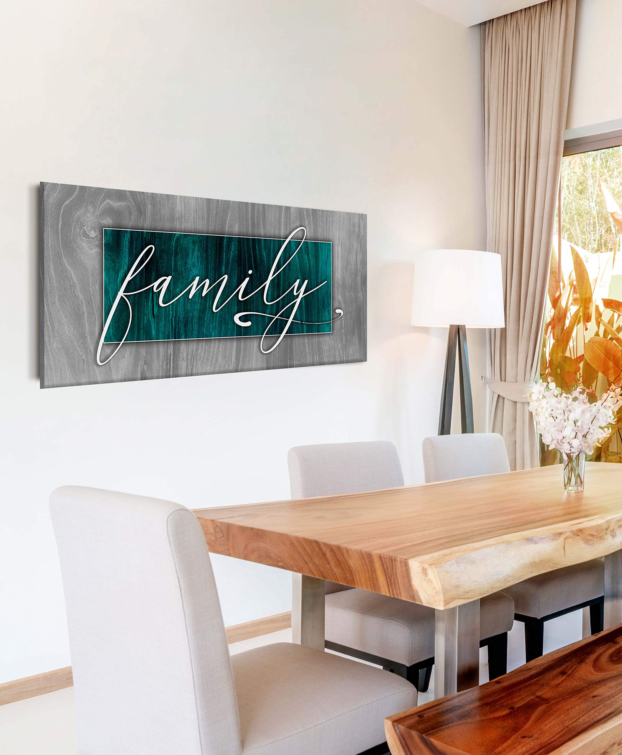 Farmhouse Family Sign - Rustic Home Decor for Living Room Wall | Teal Wooden Hanging Wall Art 60x27 | Perfect for Farmhouse Style, Entryway Decor & Cozy Home Decoration