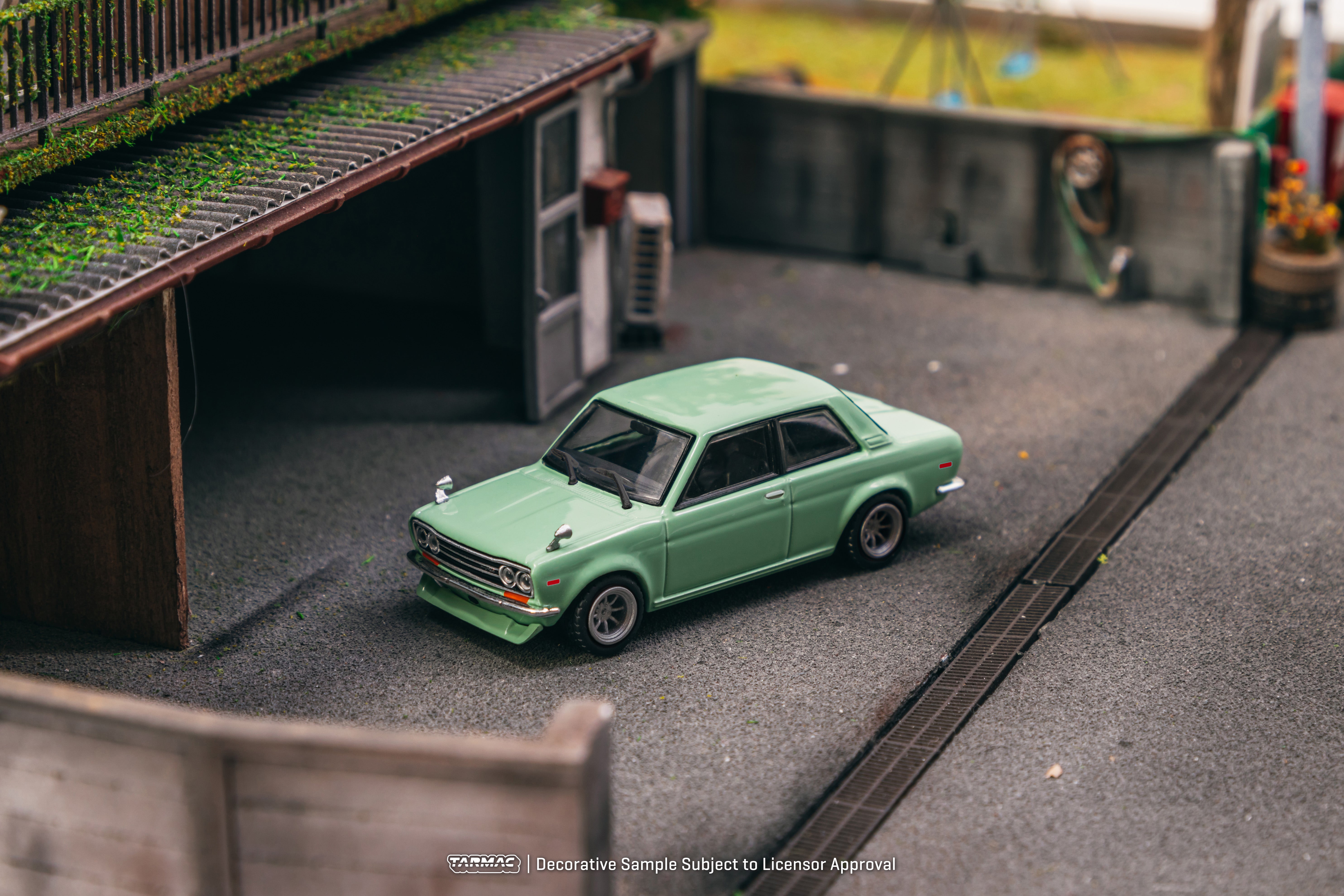 Tarmac Works 1/64 Scale Datsun 510 Diecast Model Car - Light Green - ROAD64 Series - Perfect for Collectors & Display - Ideal for Diorama, Racing Scenes & Toy Car Collections
