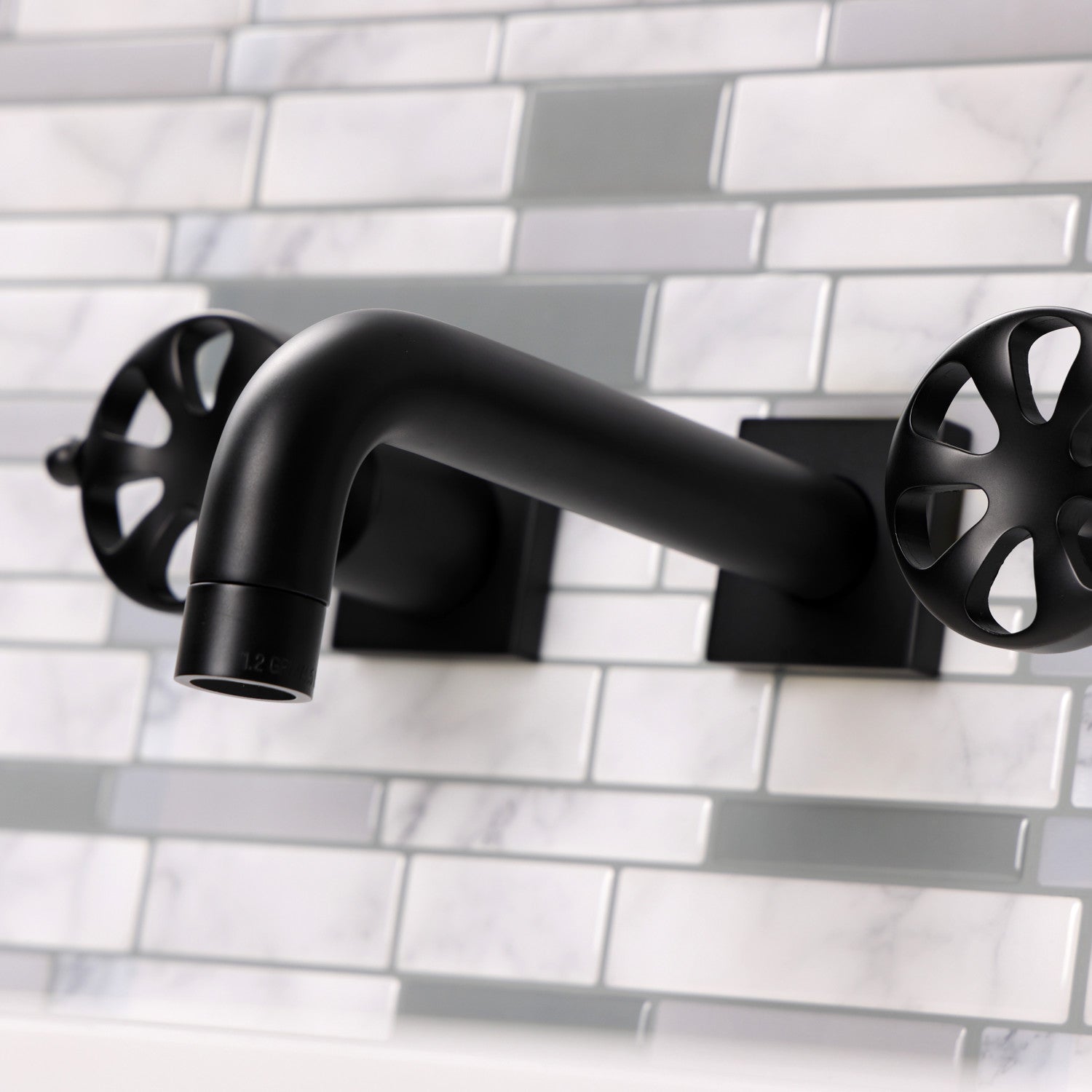 Belknap KS6120RX Matte Black Double Handle 3-Hole Wall Mount Bathroom Faucet - Perfect for Modern Bathrooms & Powder Rooms