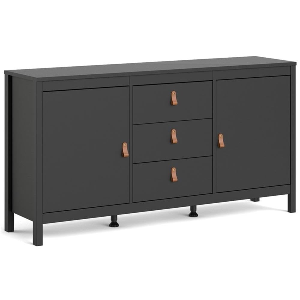 Home Square 2-Piece Black Matte Furniture Set - Nightstand & Sideboard for Bedroom, Living Room, or Office Storage