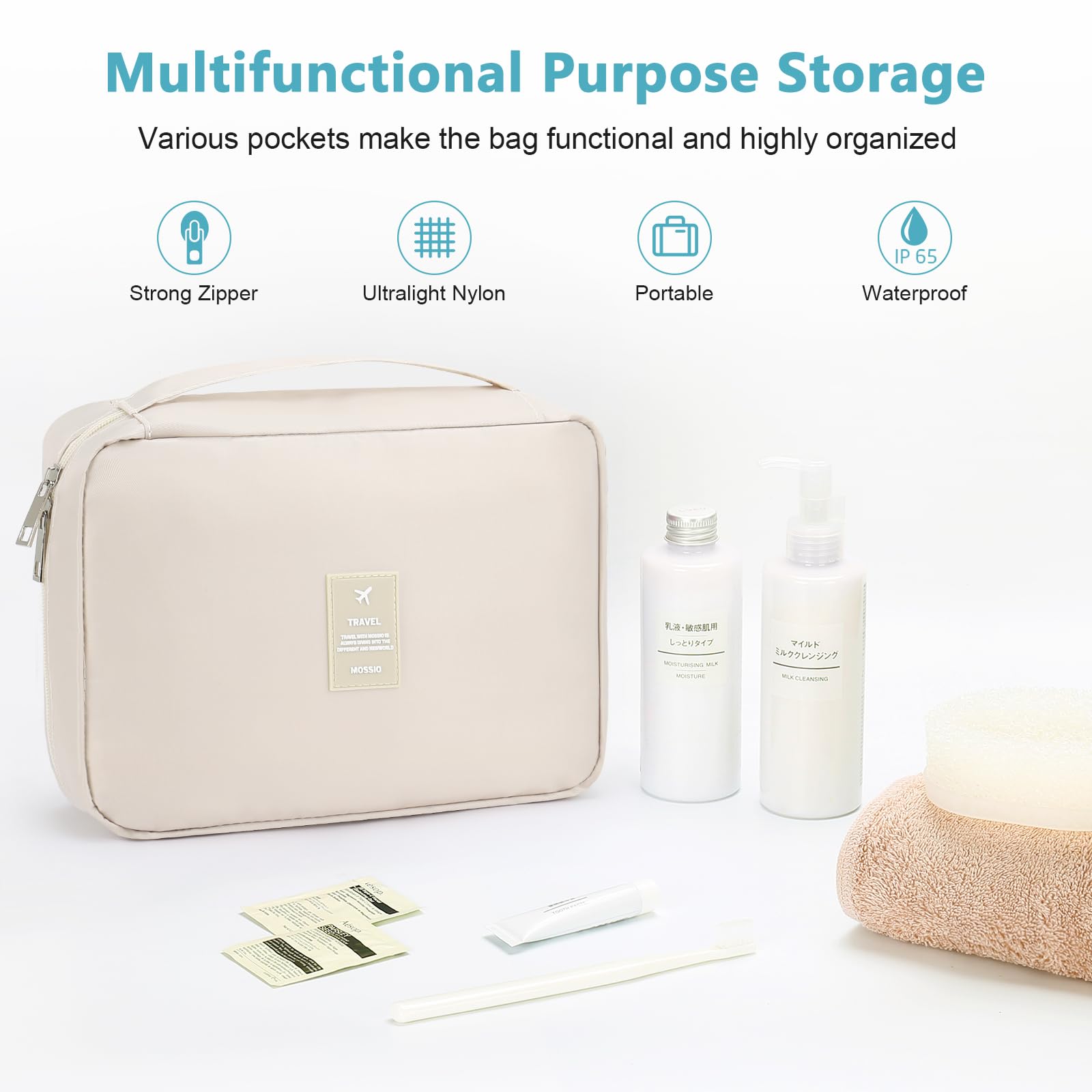 Mossio Large Hanging Toiletry Bag with Sturdy Hook - Waterproof Travel Cosmetic Organizer for Men & Women | Perfect for Camping, Gym, Business Trips & Vacation