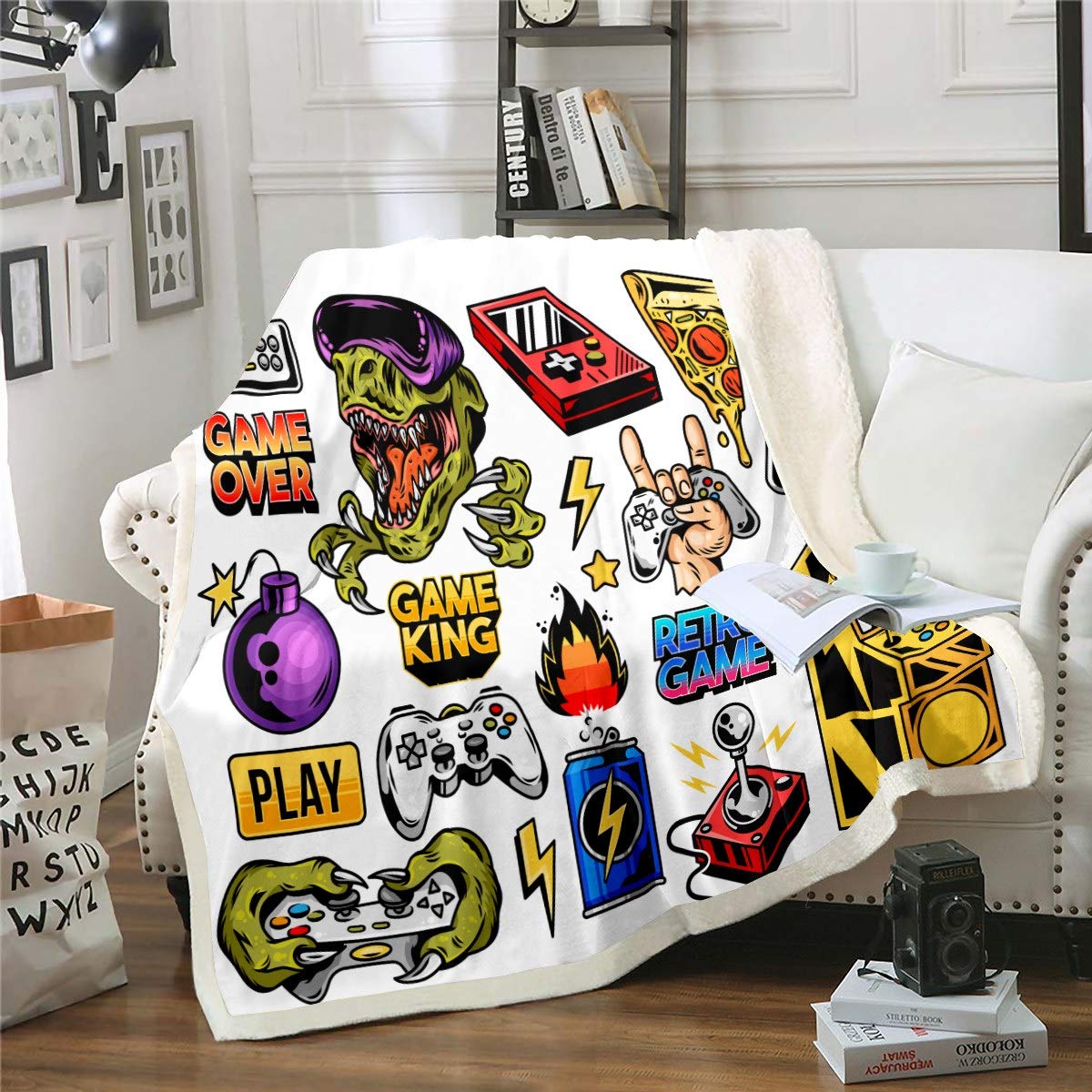 Soft Game Controller Fleece Throw Blanket - 50x60 Inch Video Game Sherpa Plush Blanket for Kids, Teens & Avid Gamers - Perfect for Gaming Rooms, Bed, Sofa & Couch - Gift for Boys & Electronic Game Lovers