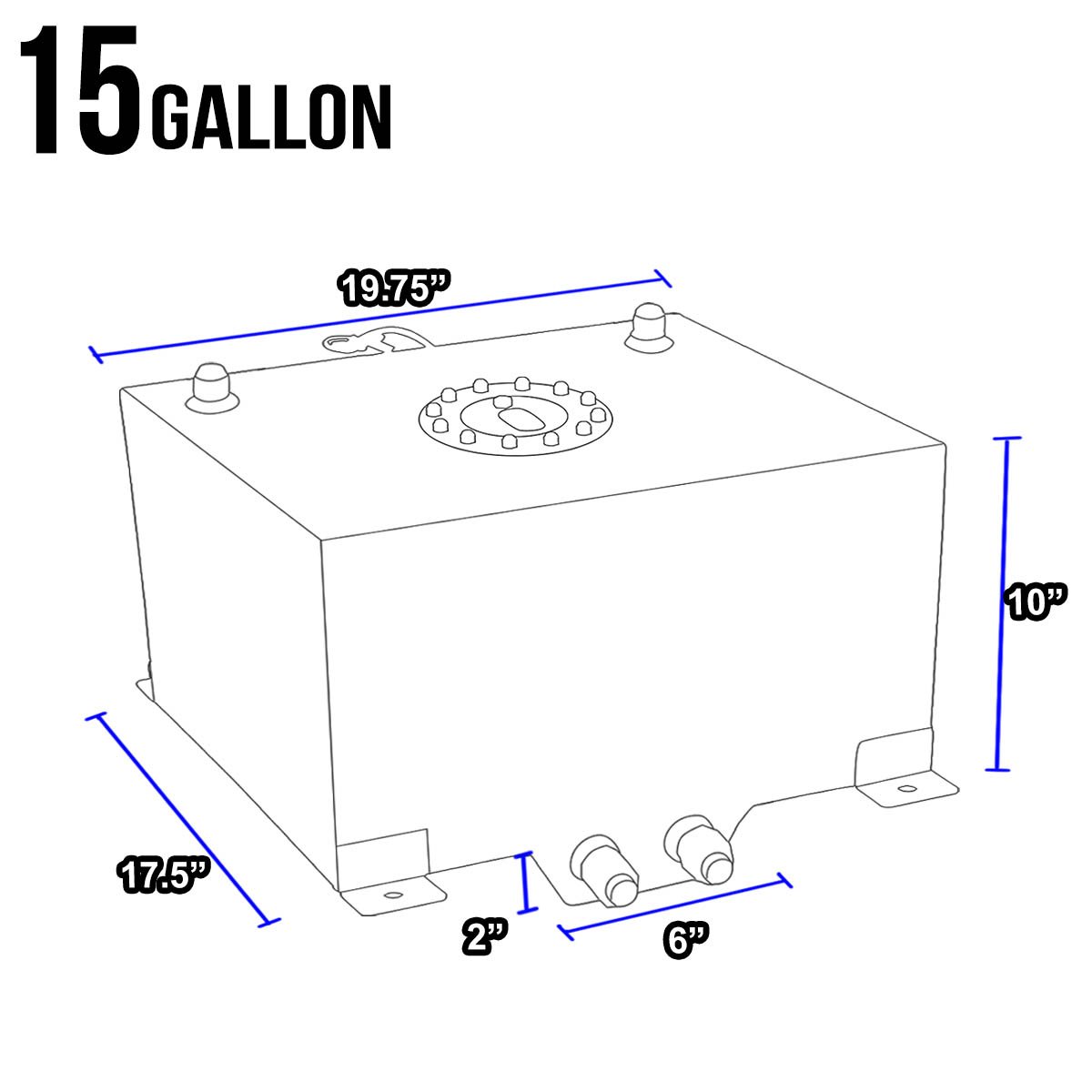 DNA MOTORING 15 Gallon Aluminum Top-Feed Fuel Cell Gas Tank - 19.75