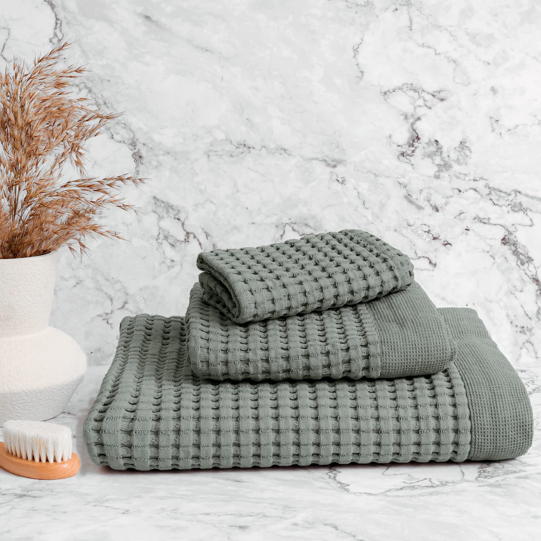 GILDEN TREE Quick Dry Waffle Bath Sheet Set - 2 Pack Luxury Large Bath Towels 40x80 Inches, Ultra Absorbent & Soft Thin Modern Bath Towels for Spa, Hotel & Home Use (Sage Grey)