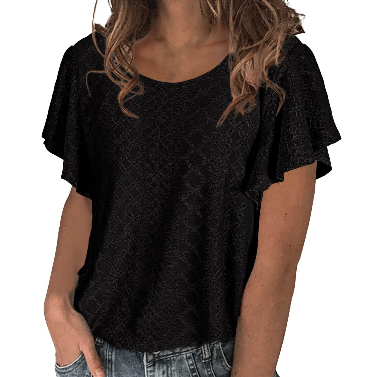 iOPQO Women's Polka Dot Tunic Top - Short Sleeve Square Neck Blouse & Long Sleeve Casual Shirt (Black, Large) | Perfect for Office Wear, Weekend Outings & Spring/Summer Fashion