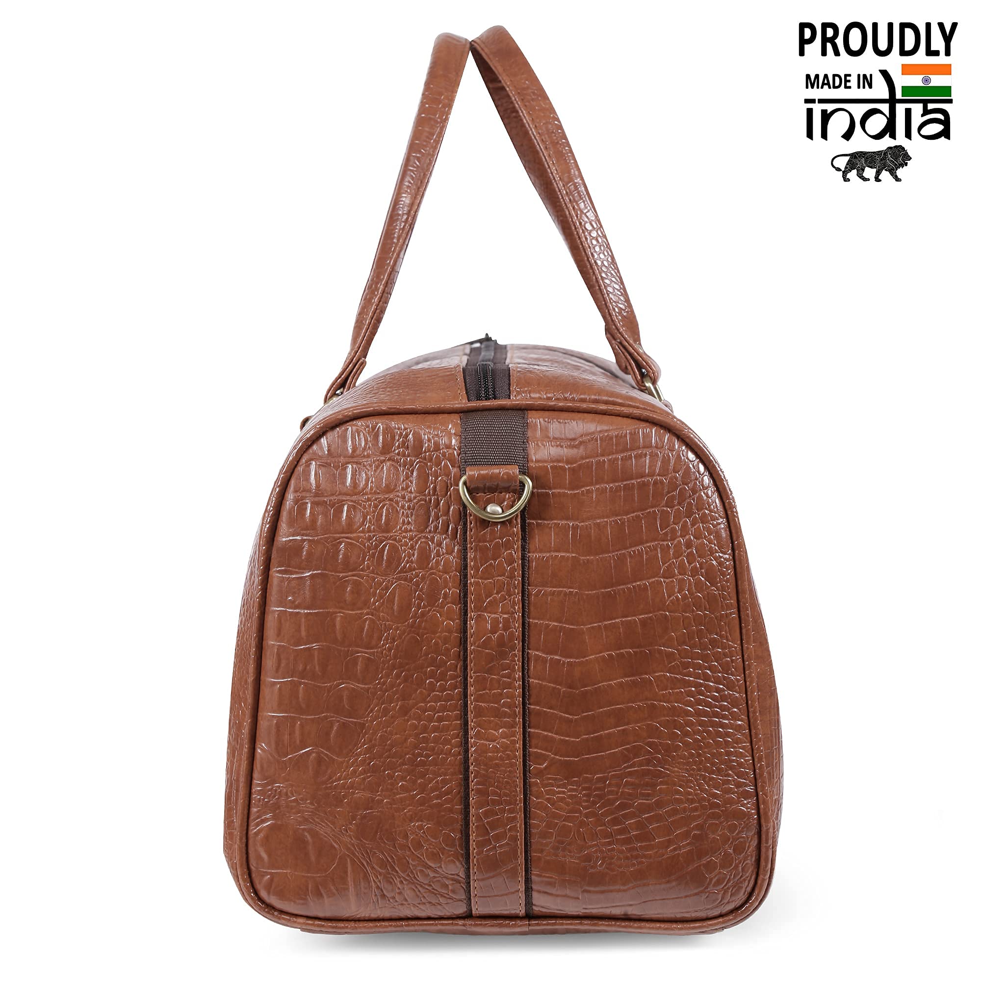 Unisex Textured Leatherette Duffle Bag 35L 7Kg - Stylish Cabin Luggage for Air Travel, Gym & Weekend Getaways (Tan)