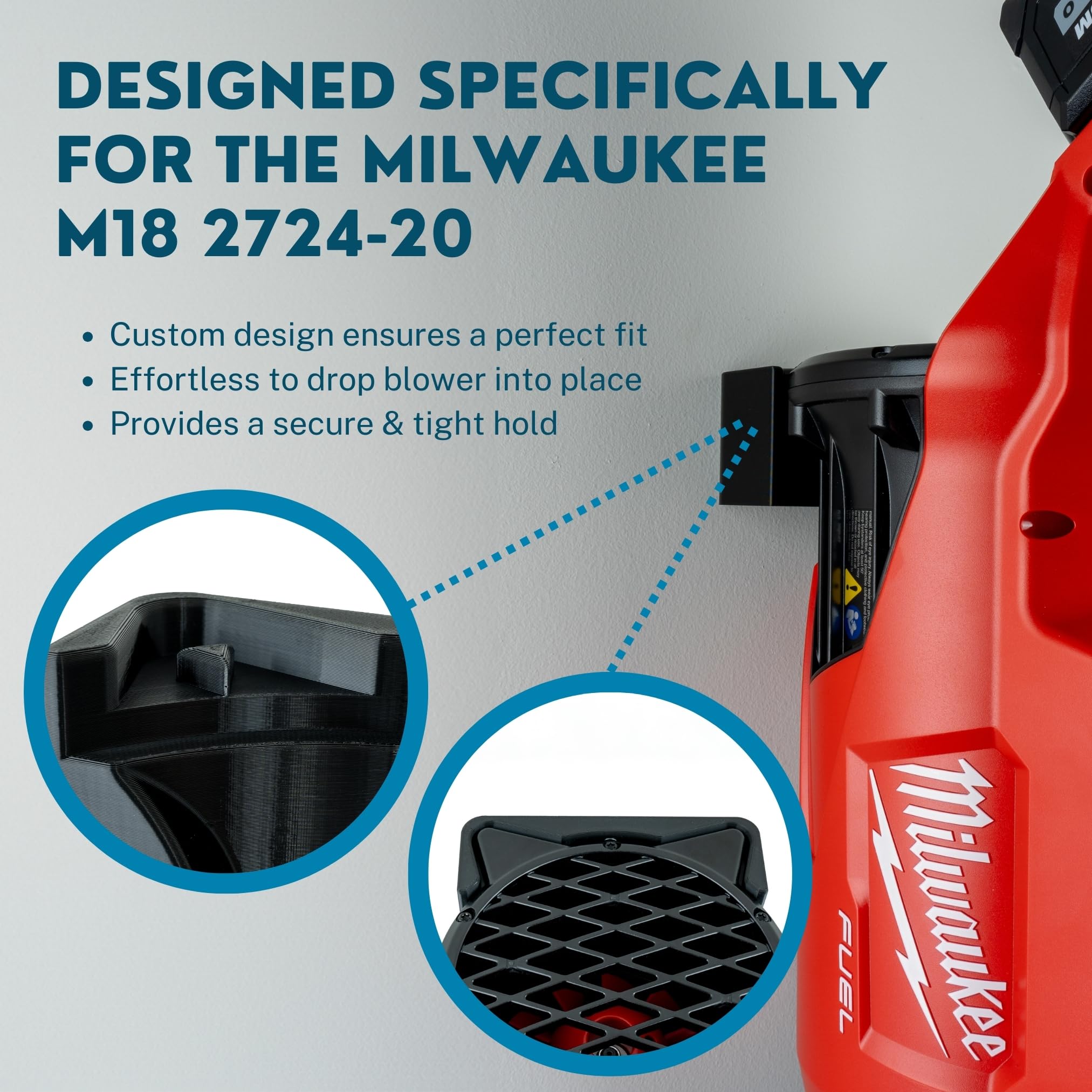 Heavy Duty Wall Mount Bracket for Milwaukee M18 Fuel Leaf Blower 2724-20/2724-21 - Garage & Shed Storage Hook Holder - Black - Perfect for Workshop Organization and Outdoor Equipment Storage