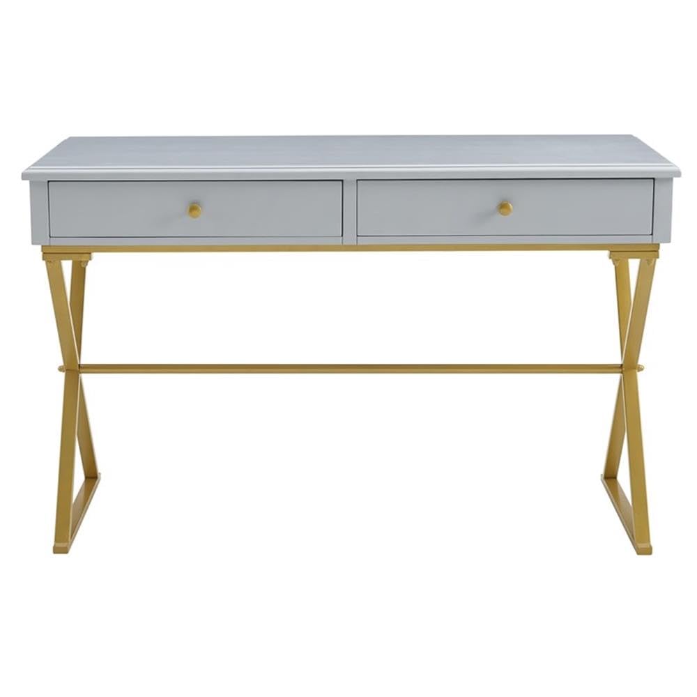 UrbanPro Transitional Two Drawer Wood and Metal Desk in Gray - Modern Home Office & Study Desk for Small Spaces, Dorm Rooms & Workstations