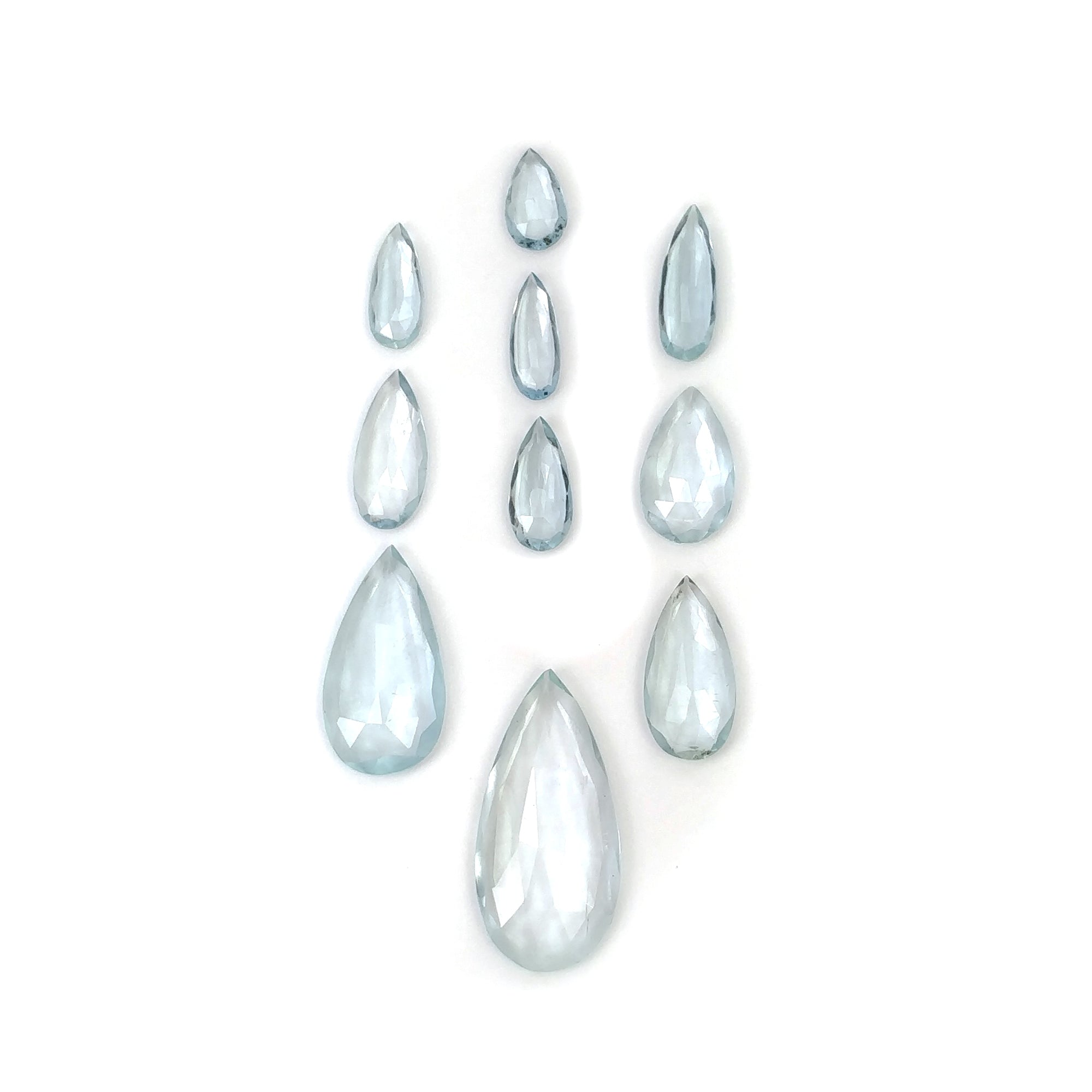 Natural Untreated Blue Aquamarine Gemstone Rose Cut - 14.25cts Pear Shape 8.5x5mm (10pcs) | Loose Stones for Jewelry Making, Engagement Rings & Healing Crystals