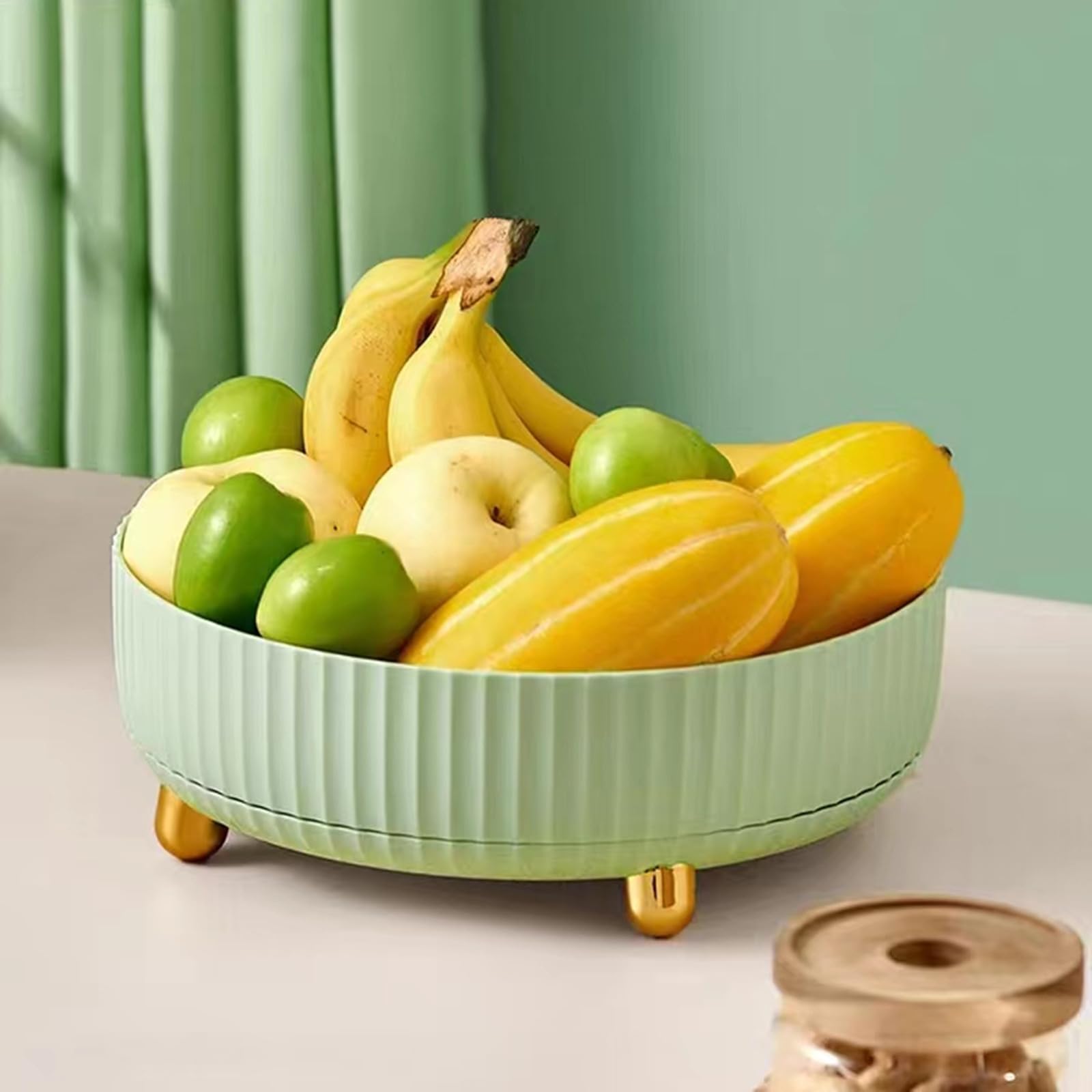 Rotatable Storage Box with Handle - Large Capacity Round Plastic Organizer Tray for Kitchen, Makeup, Office & Bathroom Storage (Light Green) | Portable & Space-Saving Home Organization Solution