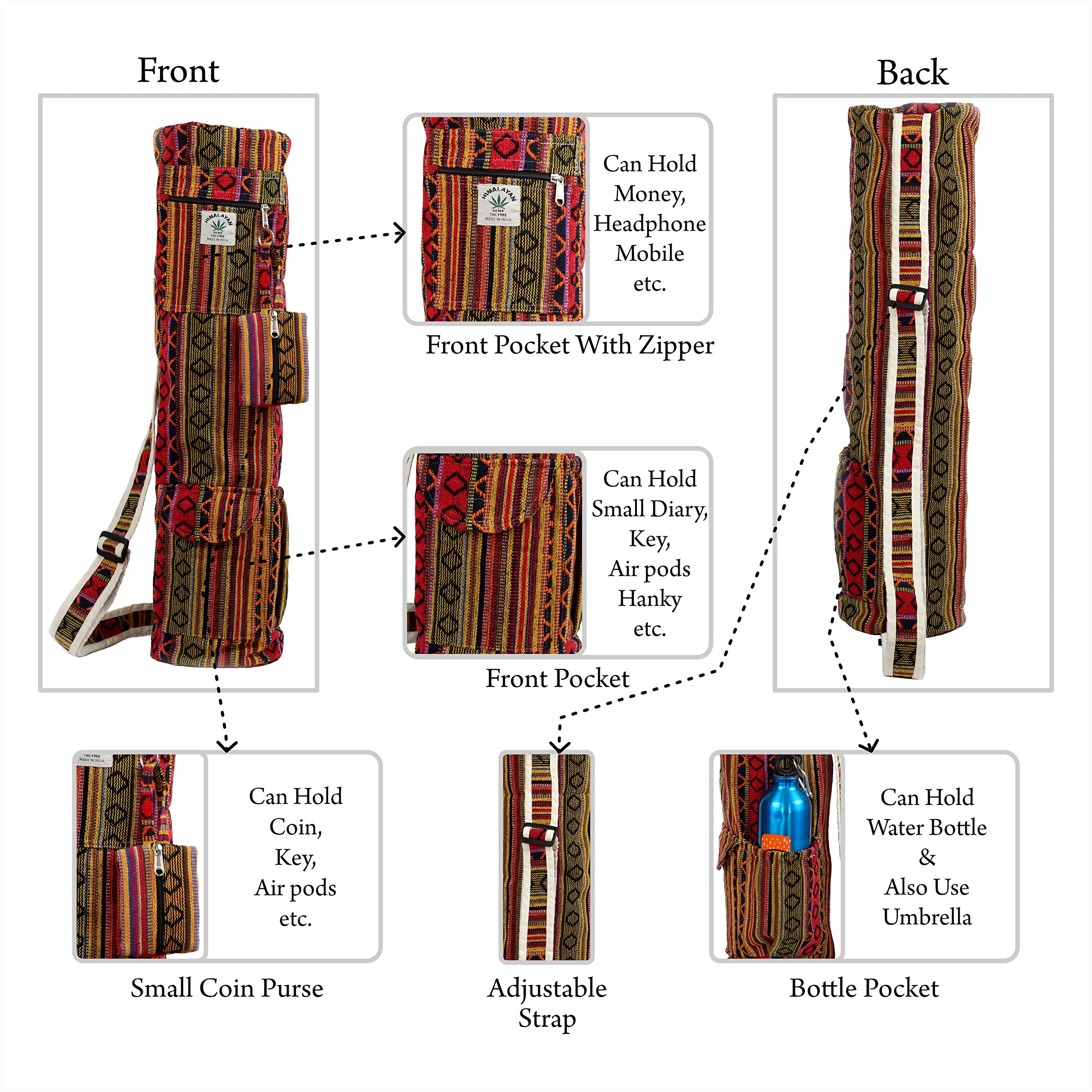 Eco-Friendly Hemp Yoga Mat Bag with Full-Zip Closure - Fits Up to 26 Inches Yoga Mat - Perfect for Yoga, Pilates, Gym & Travel - Sustainable Yoga Mat Carrier for Active Lifestyles