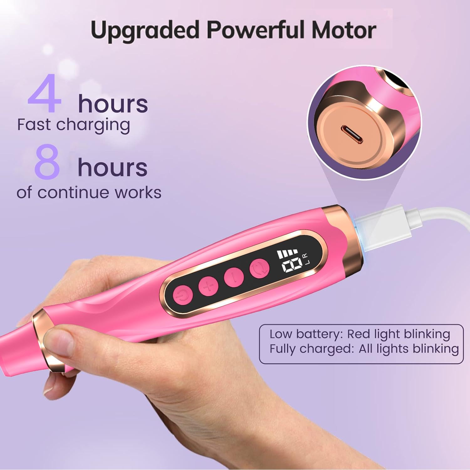 Professional Cordless Electric Nail Drill Kit - 6 Speed Manicure Pedicure Set for Thick Nails & Cuticle Care | Rechargeable Nail File Tool for Hand & Foot Care (Rose) | Perfect for Home Salon, DIY Nail Art & Professional Use